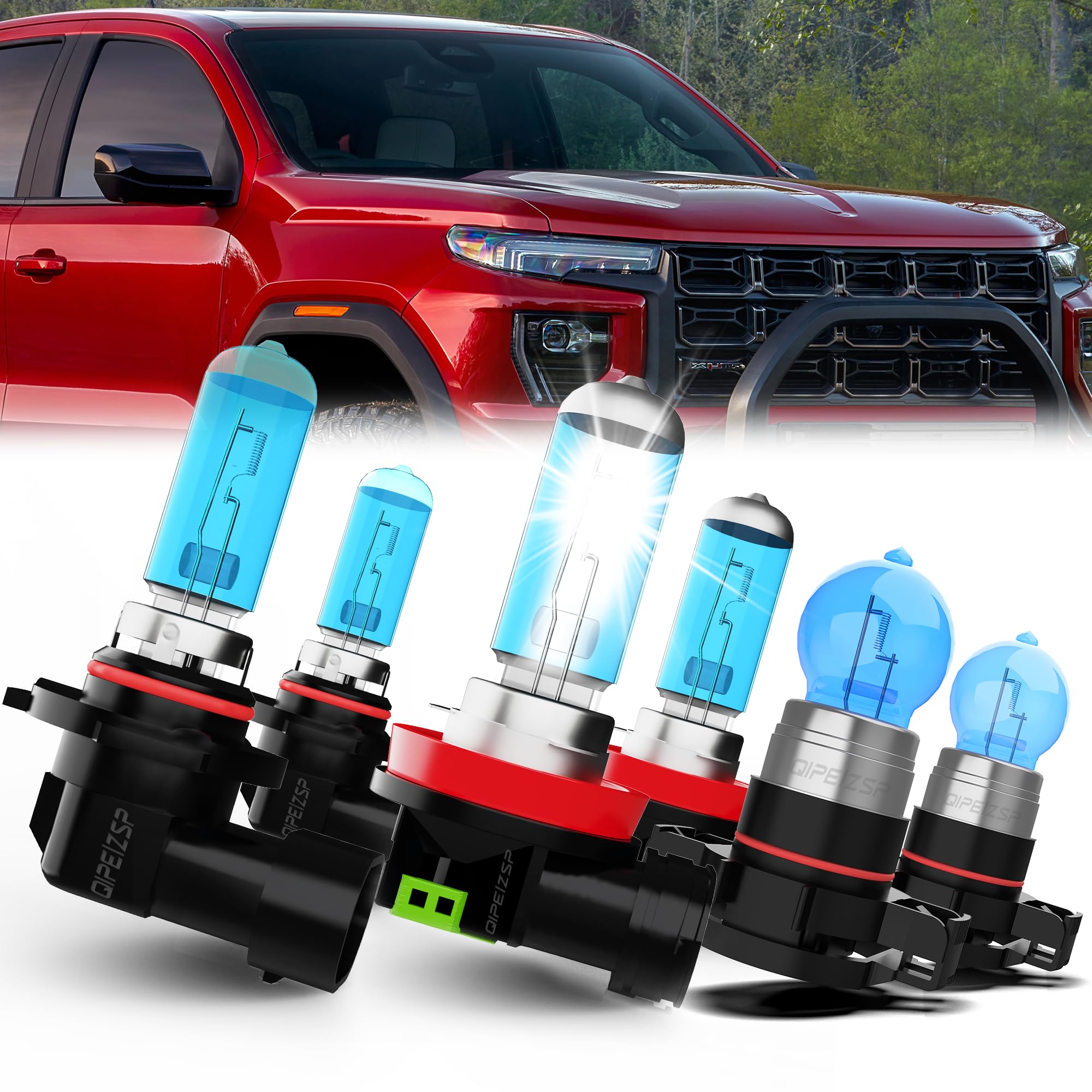 QIPEIZSP compatible with GMC Canyon (2015 2016 2017 2018 2019 2020) Lights Headlight Bulbs, 9005/HB3/H10 High Beam + h8/h9/h11 L