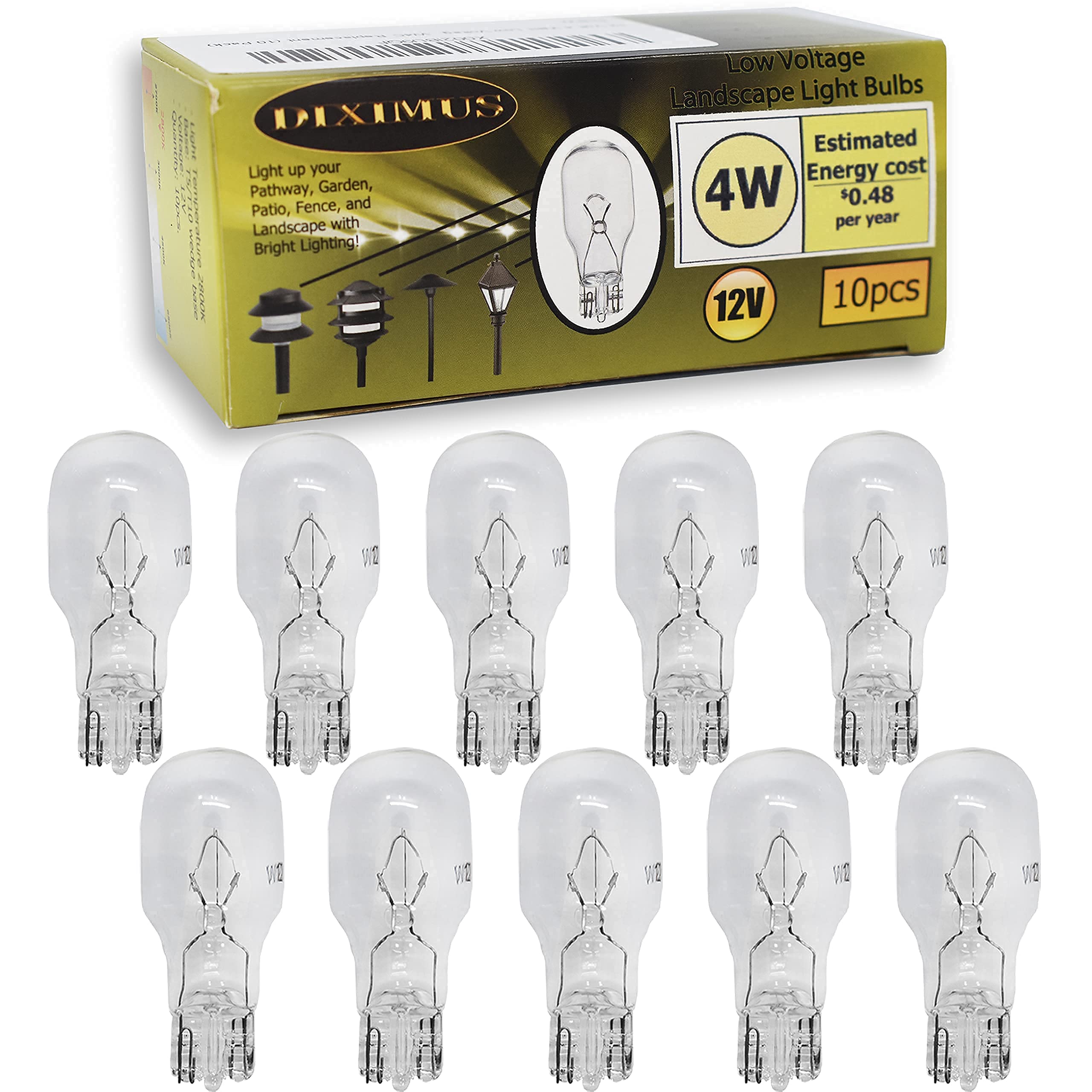 Diximus - Landscape Light Bulbs,Low Voltage Light Bulbs, T5 Malibu Bulbs 4W, Garden Light Bulbs 12V, Wedge Base, Landscape Bulbs 10 Pack