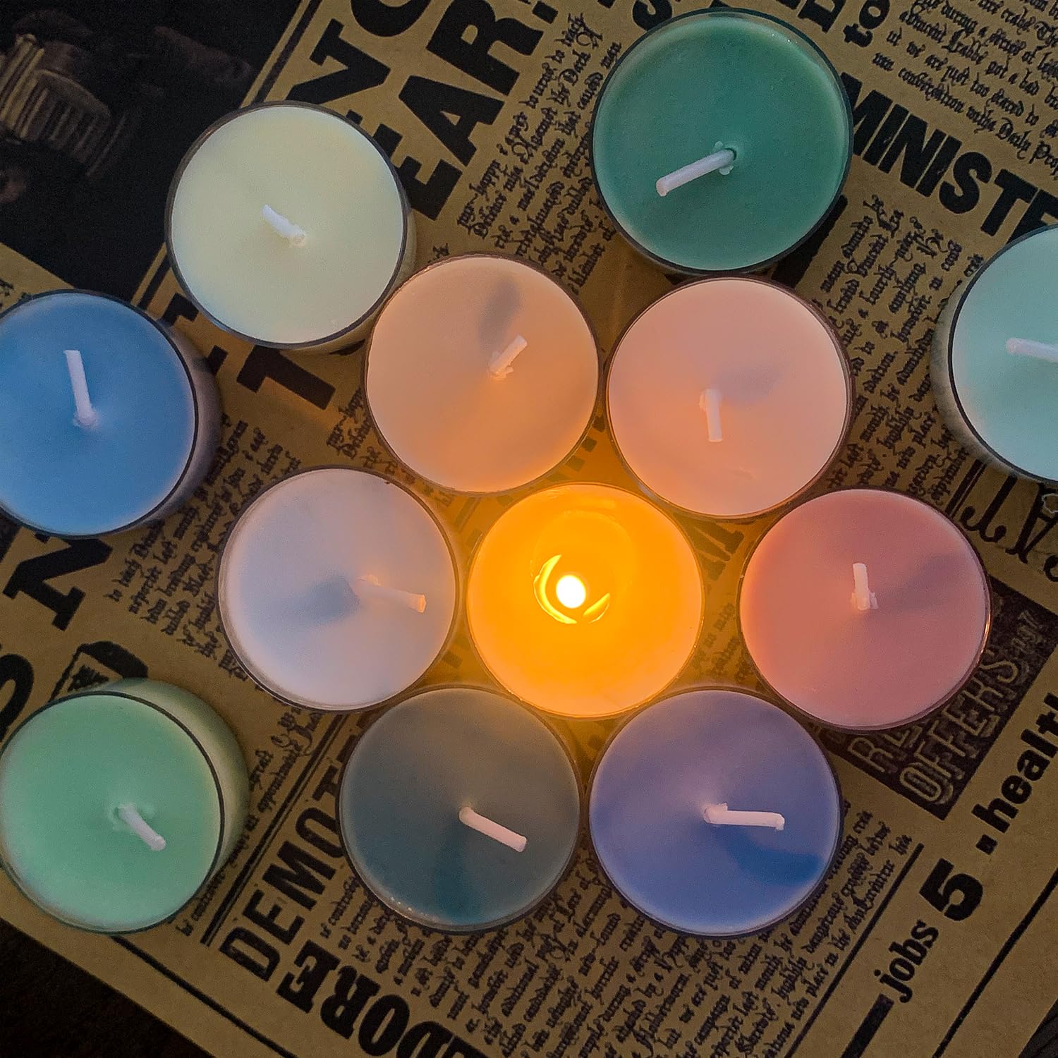 12 Pack Scented Tealight Candles, White Bee Wax & Soy Wax Blended Candle in Green, 2 Scents Fig & Pear and Wood Sage & Sea Salt,