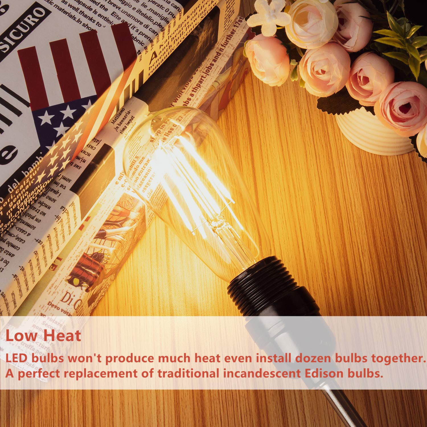 Maxvolador Vintage Led Edison Light Bulb, Equivalent 60 Watt, 6W St58 Warm White 2700K, E26 Medium Base,800 Lumens High Brightne