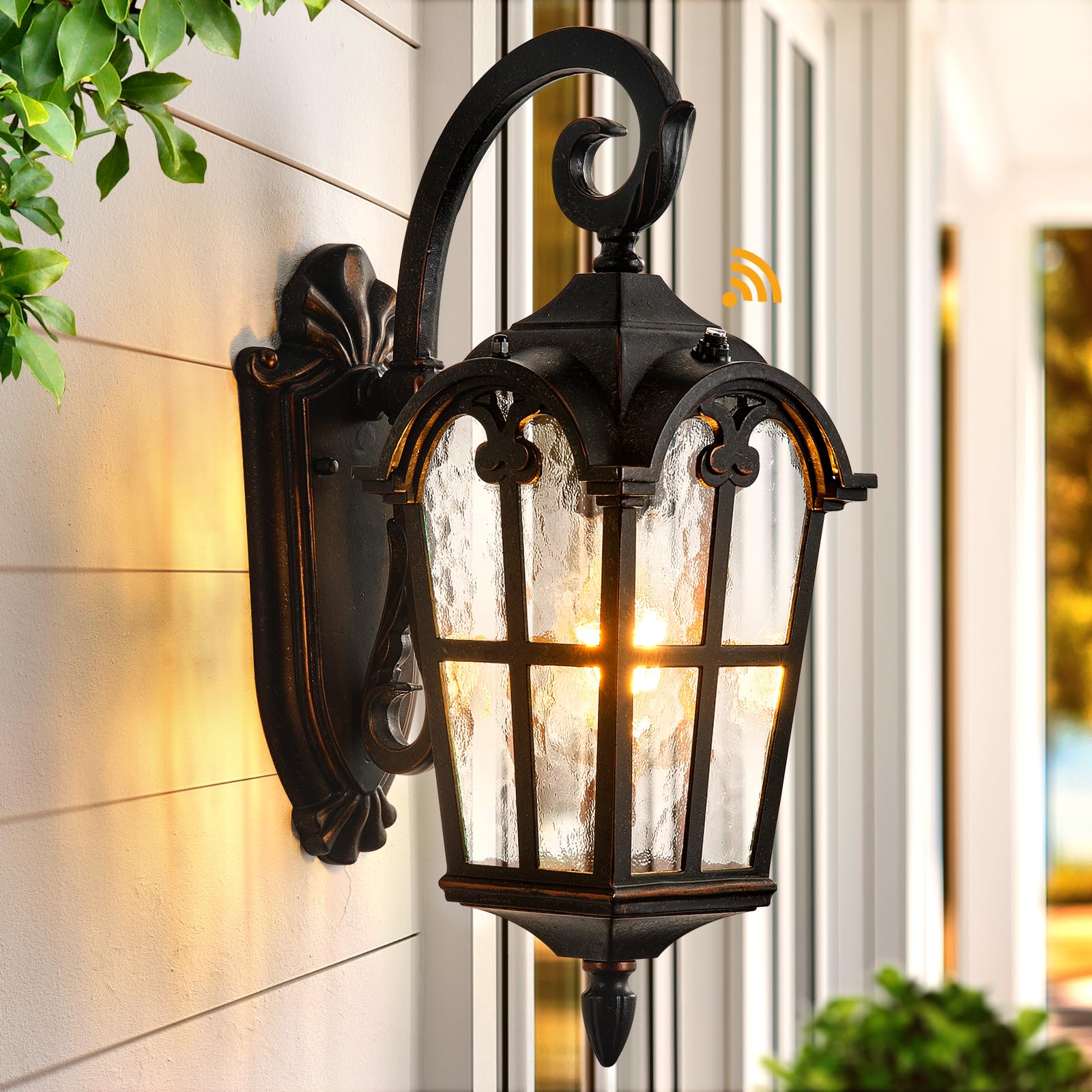 VIANIS Exterior Lighting Fixtures  Large Size Oil Rubbed Bronze Outdoor Wall Lights Dusk to Dawn  Waterproof Outdoor Light Fixtures Wall Mount with Tempered Water Ripple Glass for Patio  Entryway