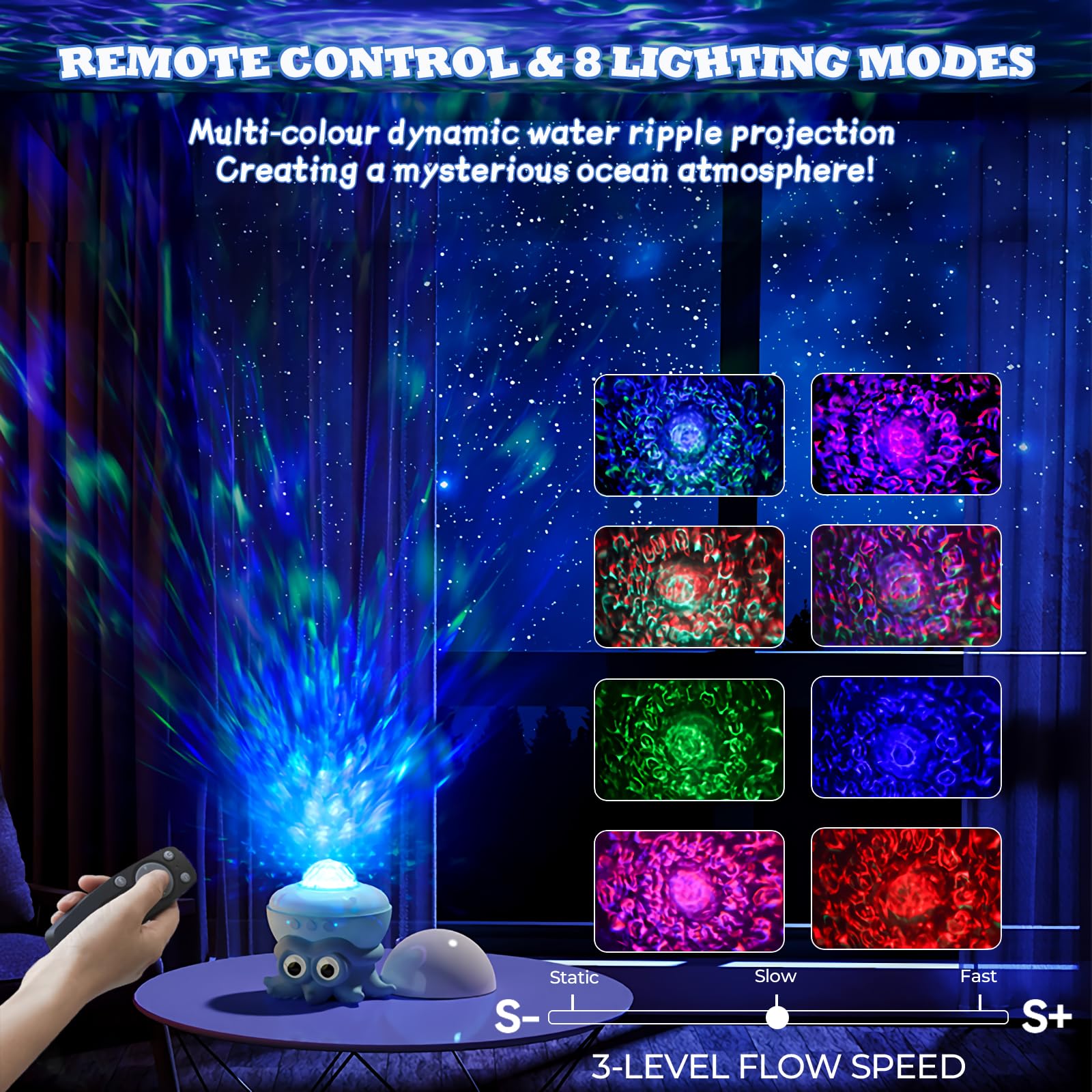 Goutool Ocean Wave Projector Light  Cute Octopus Night Light With Timer And Remote Control  Water Ripple Romantic Ambient Projector Lights  Room Decor Gifts For Christmas  Birthday (Octopus)