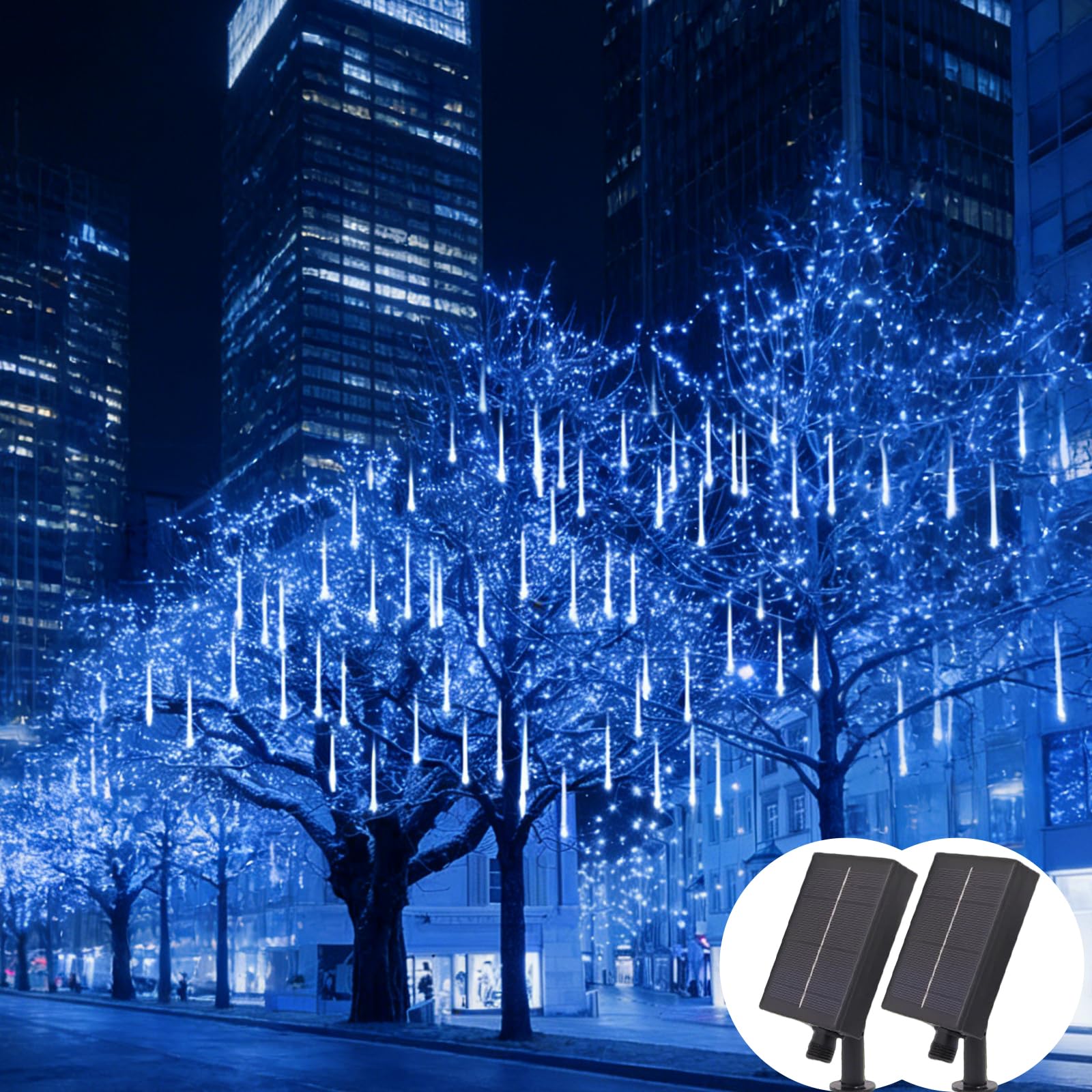 Buroraix 2-Pack 16 Tubes Solar Powered Christmas Lights Outdoor IP65 Waterproof,Meteor Shower Lights,LED Icicle String Lights,Ha