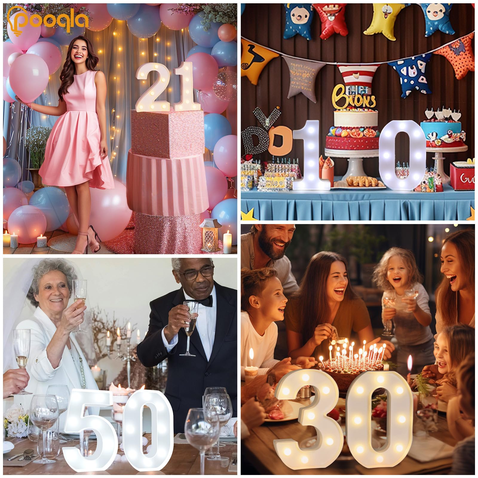 Pooqla LED Marquee Numbers 30 Sign, Plastic Decorative Light Up for 30th Birthday Party, Cool White and Warm White