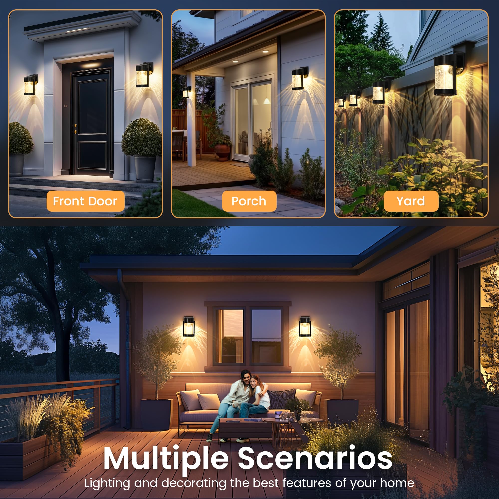 Pevoros 4 Pack Solar Wall Lights Outdoor, Ip65 Waterproof Wall Light For Porch, Fence, Shed, Barn, Patio, Glass Crackle Lampshad