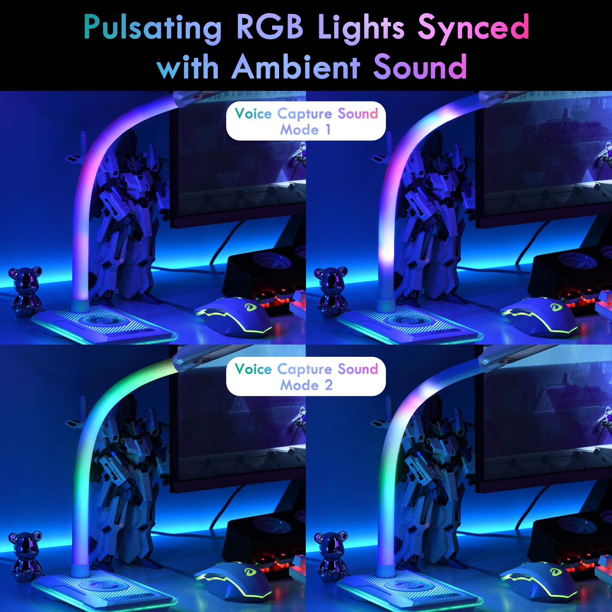 Wilit Led Desk Lamp With Wireless Charger, Rgb Color Changing Gaming Lamp With Usb Charging Port, Touch Control Table Lamp With