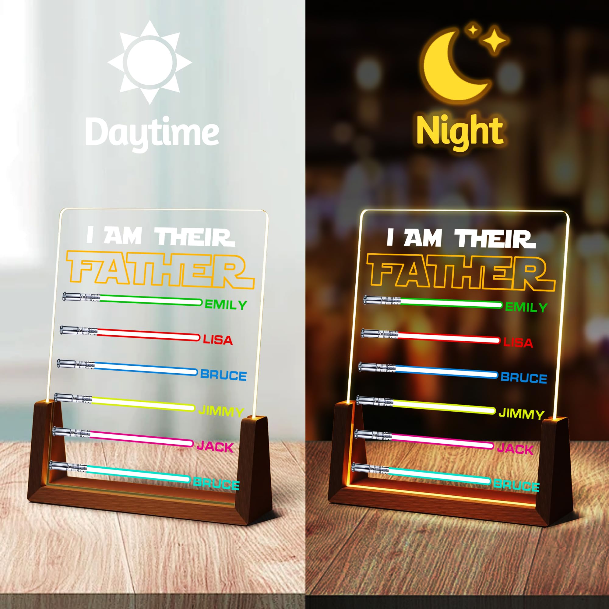 Personalized Fathers Day Birthday Gifts For Dad  Custom I Am Their Father Light Saber Acrylic Plaque Night Light With Name  Customized Dad Gifts For Fathers Day Christmas From Daughter Son Kids Wife