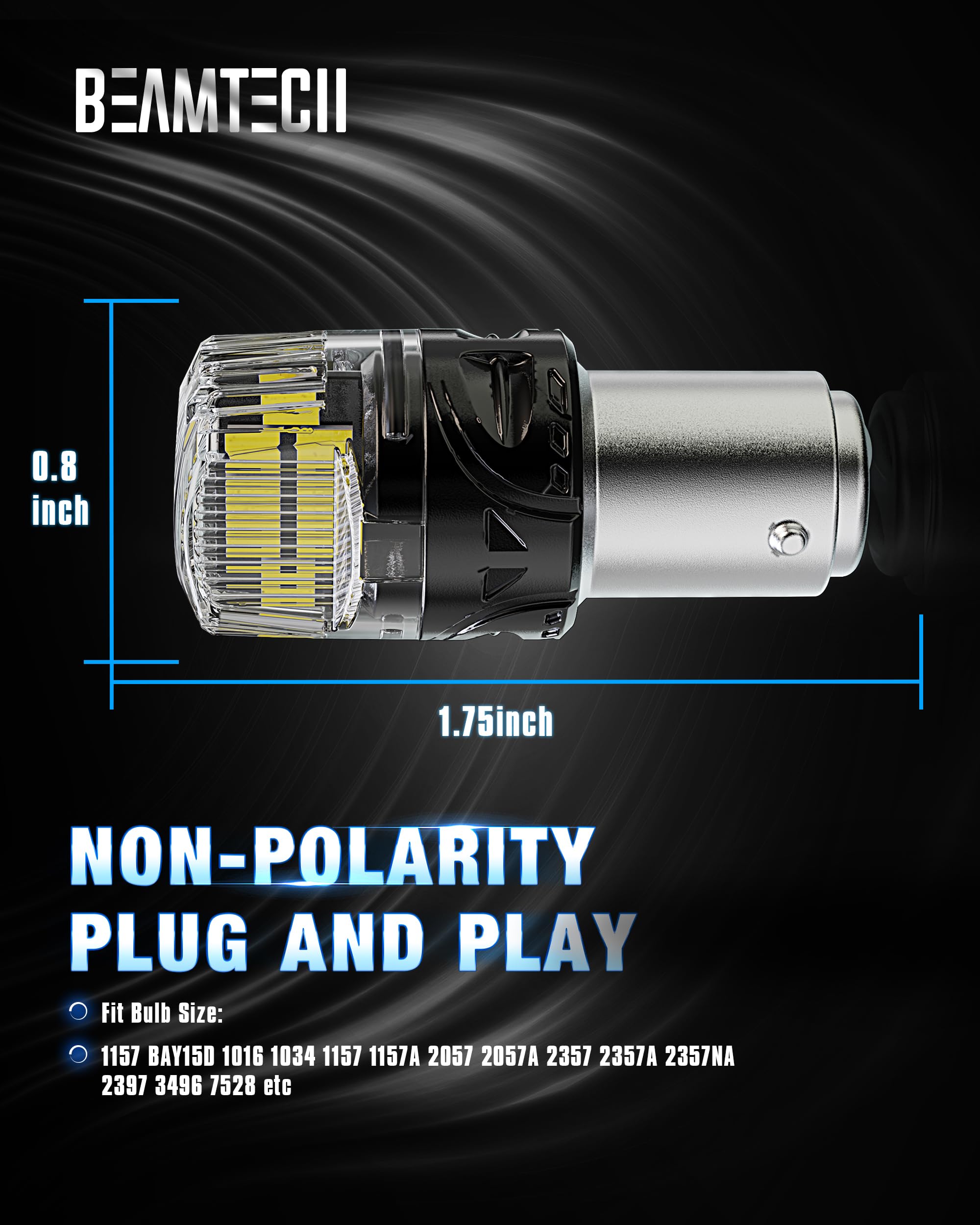 BEAMTECH 1157 LED Bulbs for Brake Tail Lights, 6500K Cool White, Pack of 2