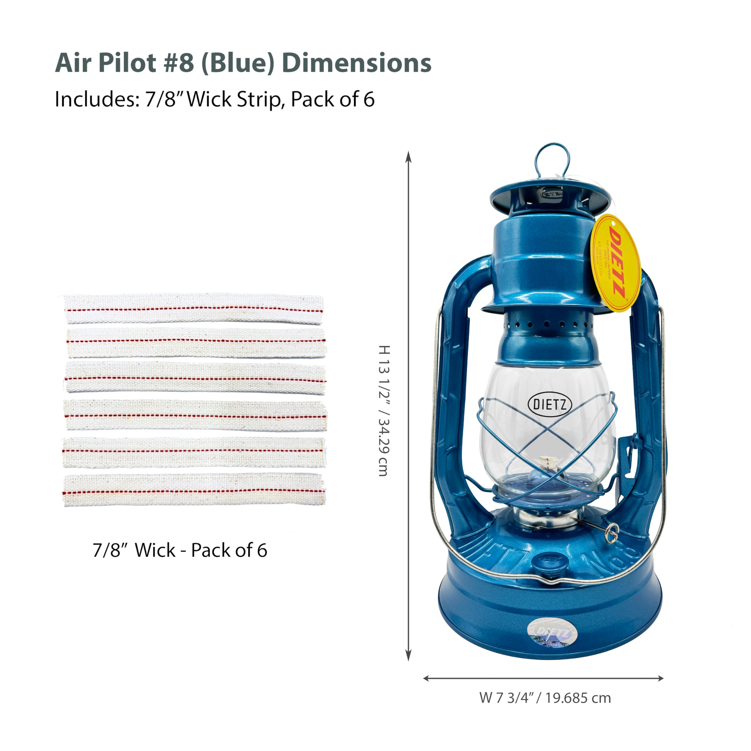 LIGHT OF MINE Dietz #08 Air Pilot Blue Oil Lantern - Metal, Multicolor, Includes 7/8" Replacement Wick Strips