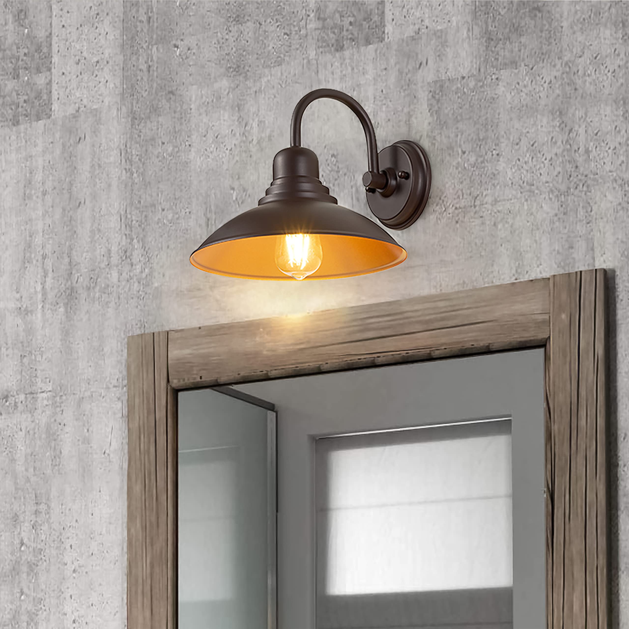 Goldhill Oil Rubbed Bronze Bathroom Vanity Light, Gooseneck Outdoor Barn Light With E26 Based Socket, Waterproof Round Outside Lights For House Garage Bathroom