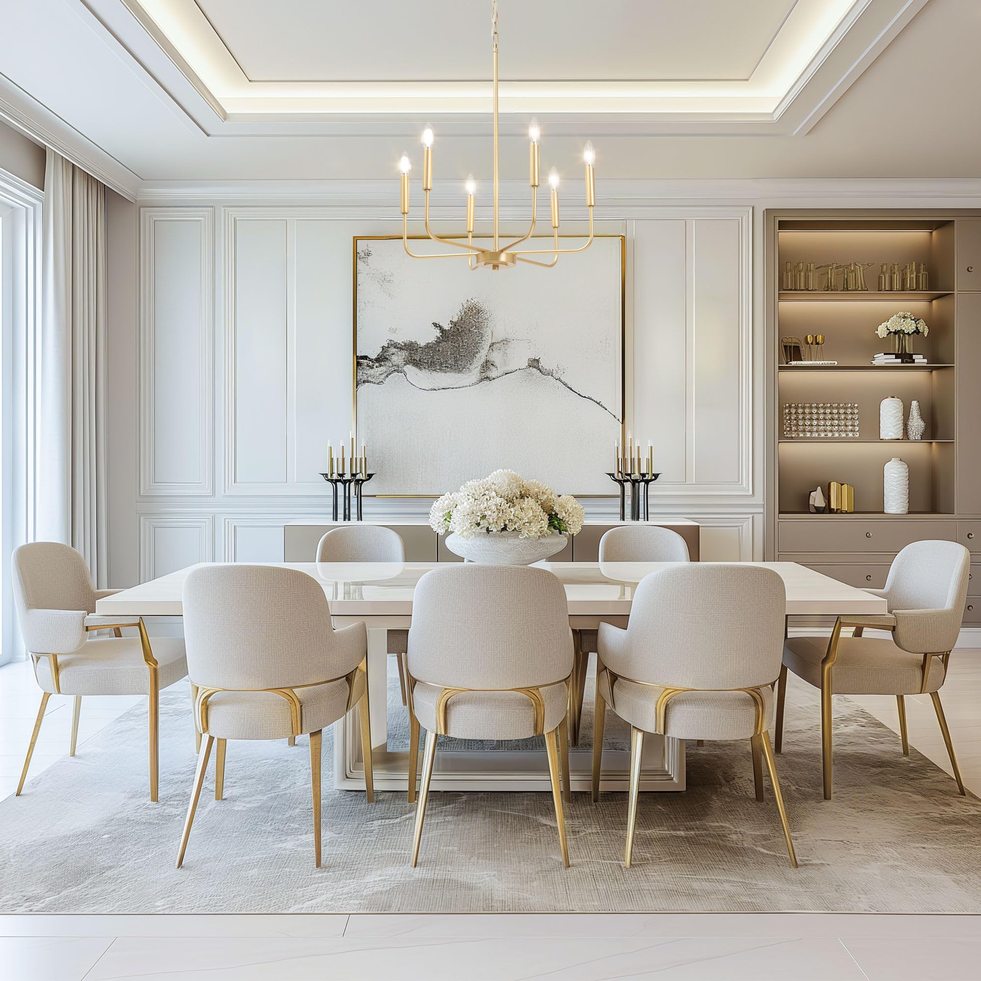 Laluz Gold Chandelier, 6-Light Modern Farmhouse Dining Room Chandelier Over Table, 19.7'' Candlestick Chandeliers Hanging Light