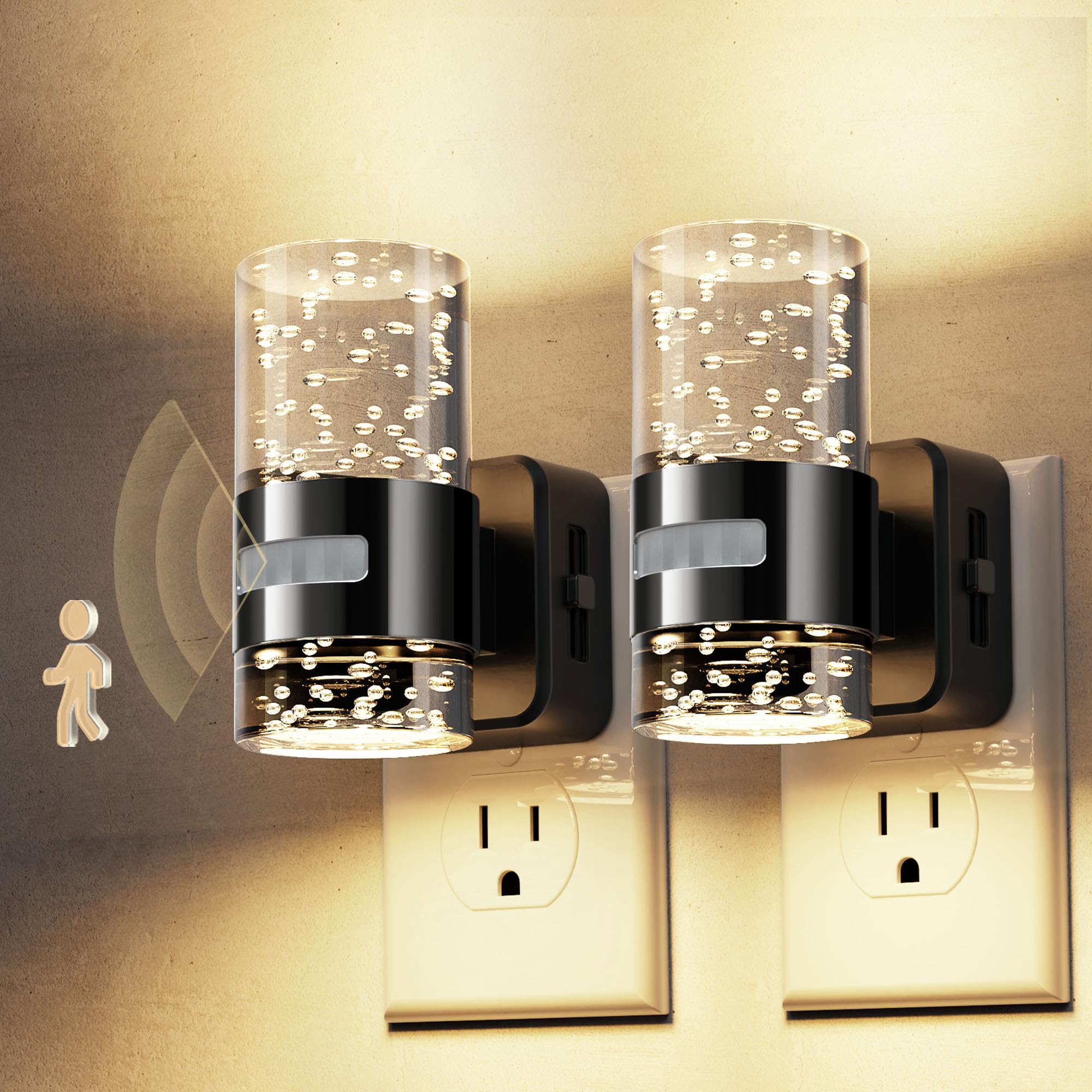 L LOHAS LED Motion Sensor Night Light,Dimmable Night Lights Plug into Wall, 2 Pack 3000K Night-Lights with 0-100 LM Adjustable, 