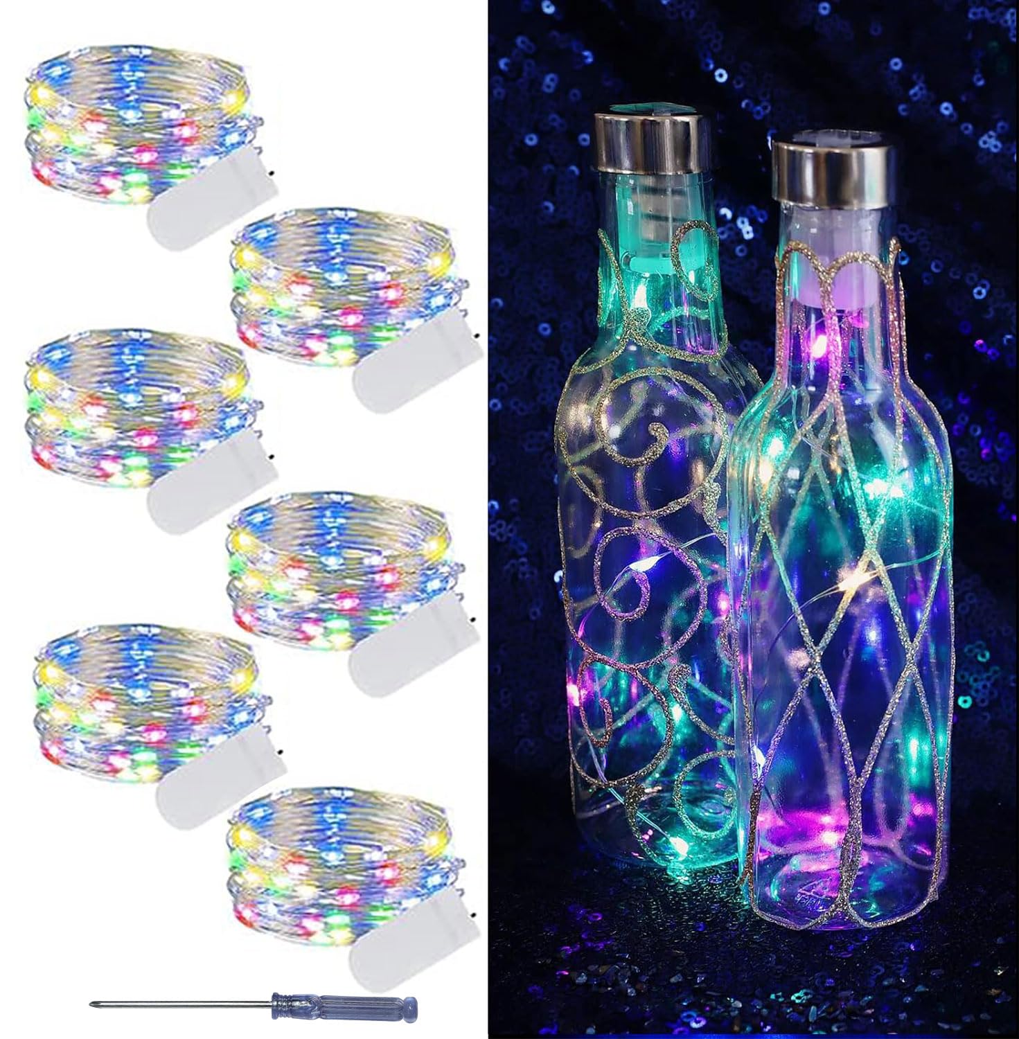 LAMPHOME 6 Pack Fairy Lights Battery Operated String Lights 6.6ft 20 Led Mason Jar Lights Waterproof Silver Wire Light Fireflies DIY Party Wedding Christmas Decoration(6 Pack,Multi-Colour)