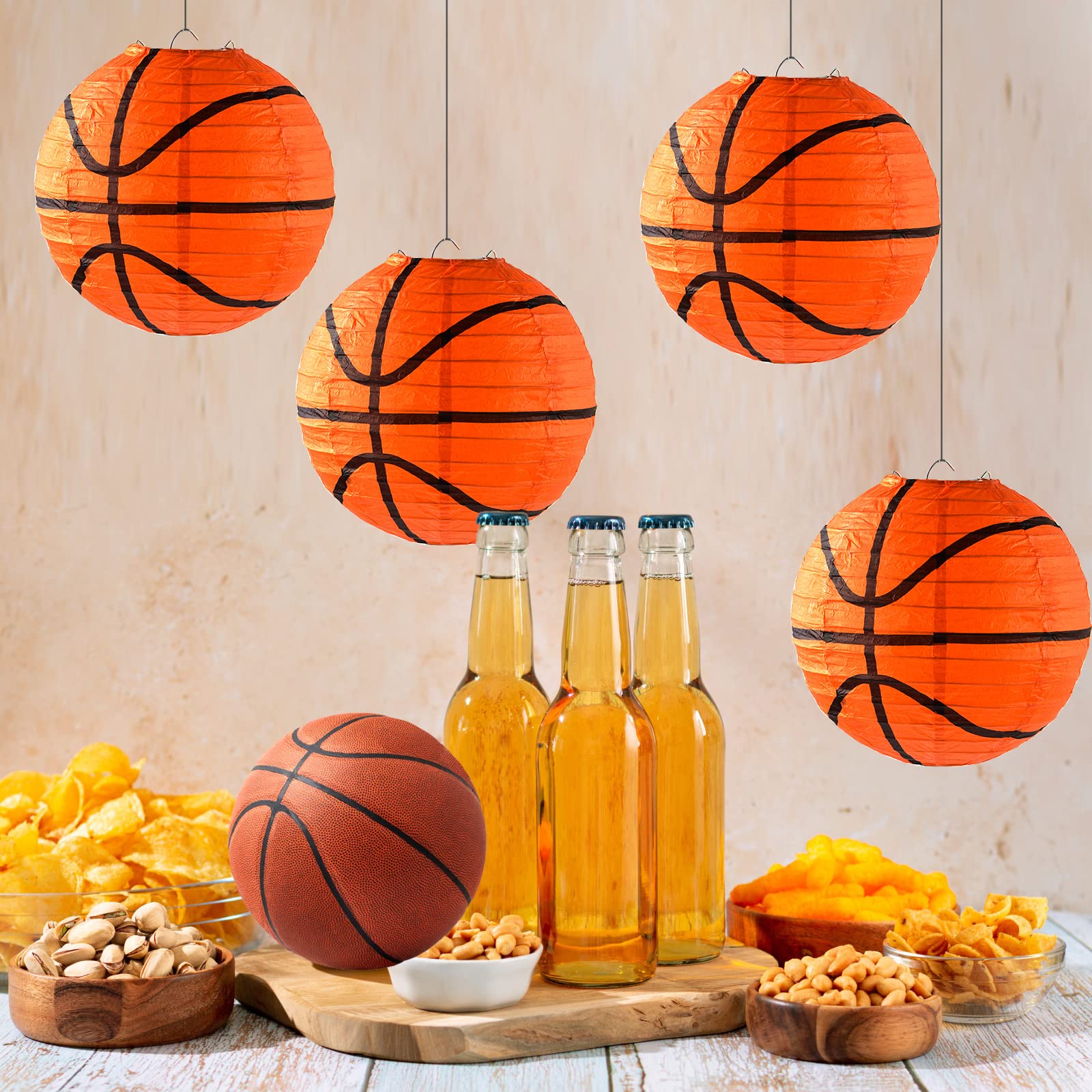 30 Pieces Orange Basketball Paper Lanterns Decorations 8 Inches Ceiling Hanging Basketball Lanterns Basketball Sports Party Pape