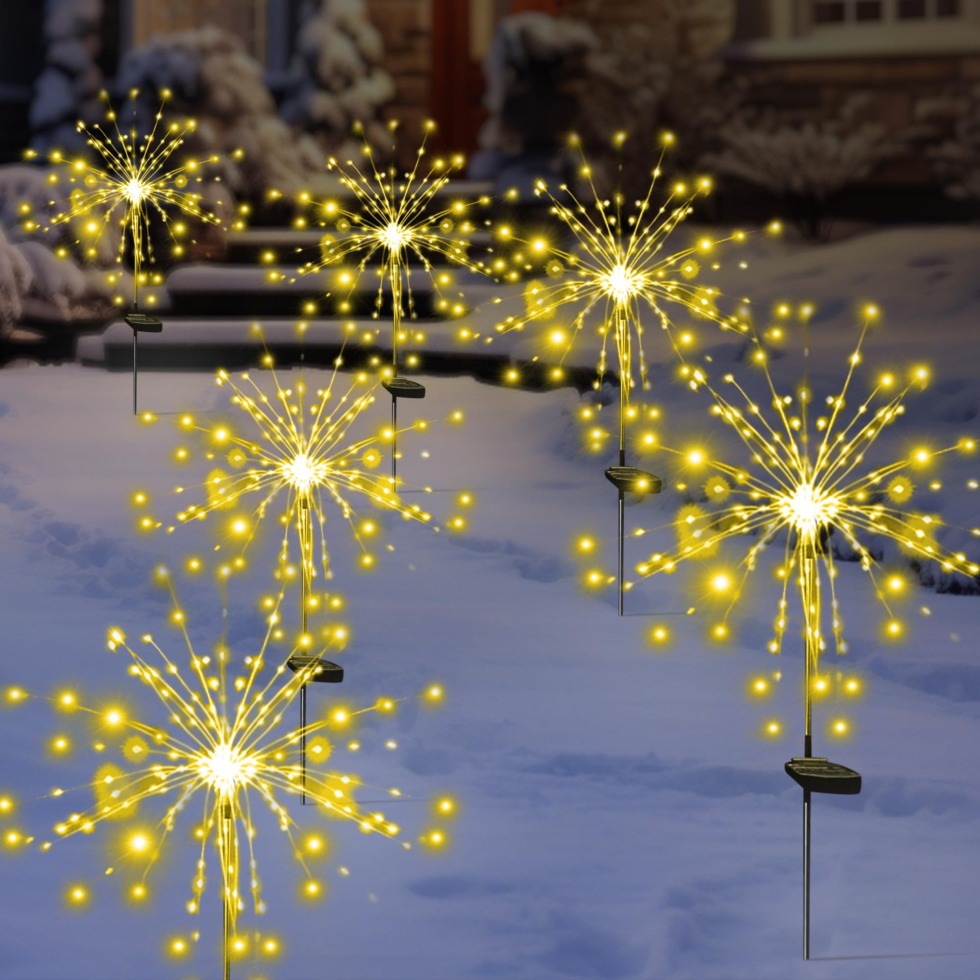 SolarEra Solar Garden Firework Lights, 4 Pack, 120 LED Sparklers, Waterproof Outdoor Decor, Warm White, Rubber, Yellow