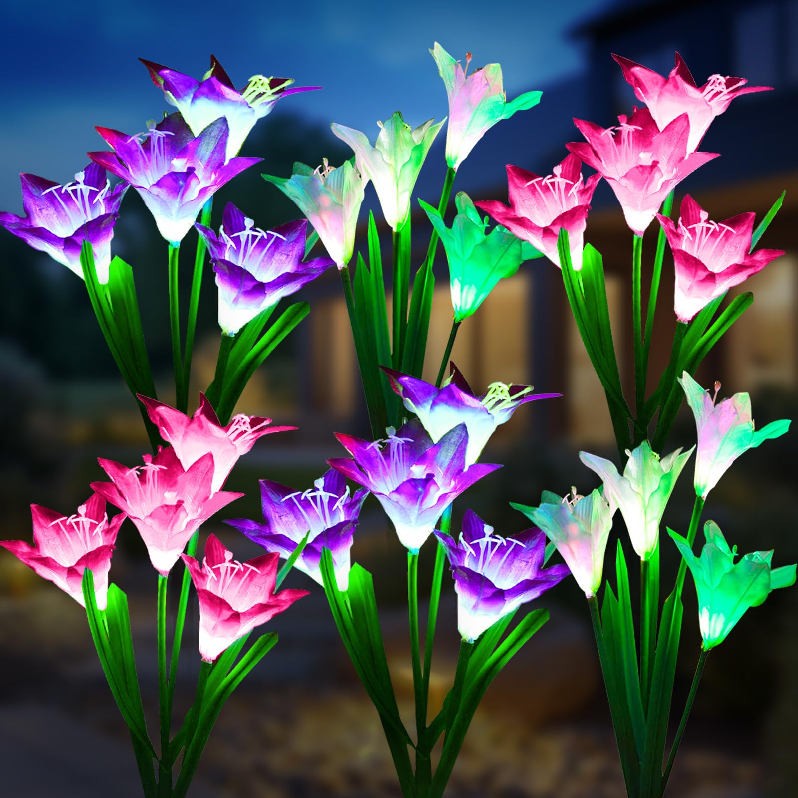 Kooper Outdoor Solar Lights, 6 Pack Solar Garden Lights With Bigger Lily Flowers, Waterproof 7 Color Changing Solar Lights Outdo