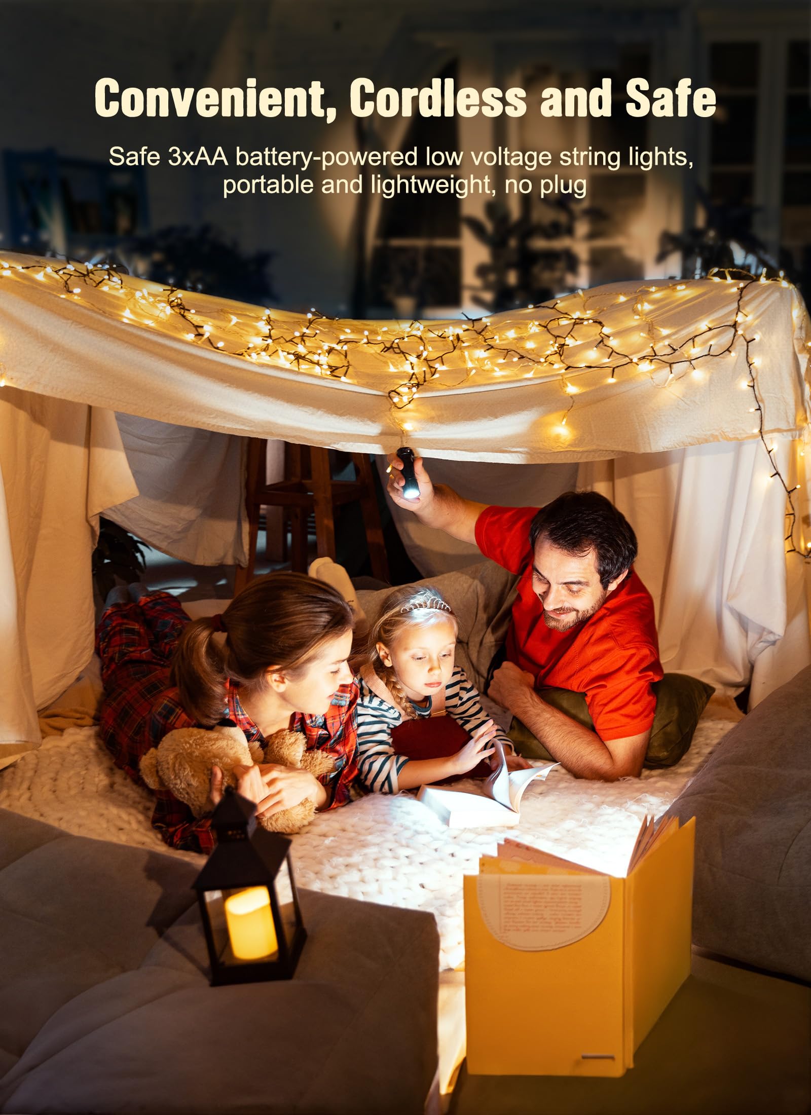 Brightown Battery Operated Christmas String Lights, 20 LED, Warm White, 8ft, 2 Pack, Plastic, Indoor Outdoor Holiday Decoration