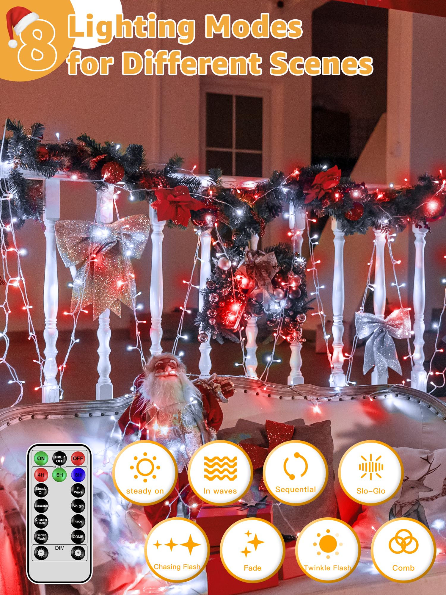 Guhope Christmas Lights 600 Led 98Ft, Waterproof Outdoor String Lights With Remote And Timer, 8 Modes Dimmable Fairy Lights For