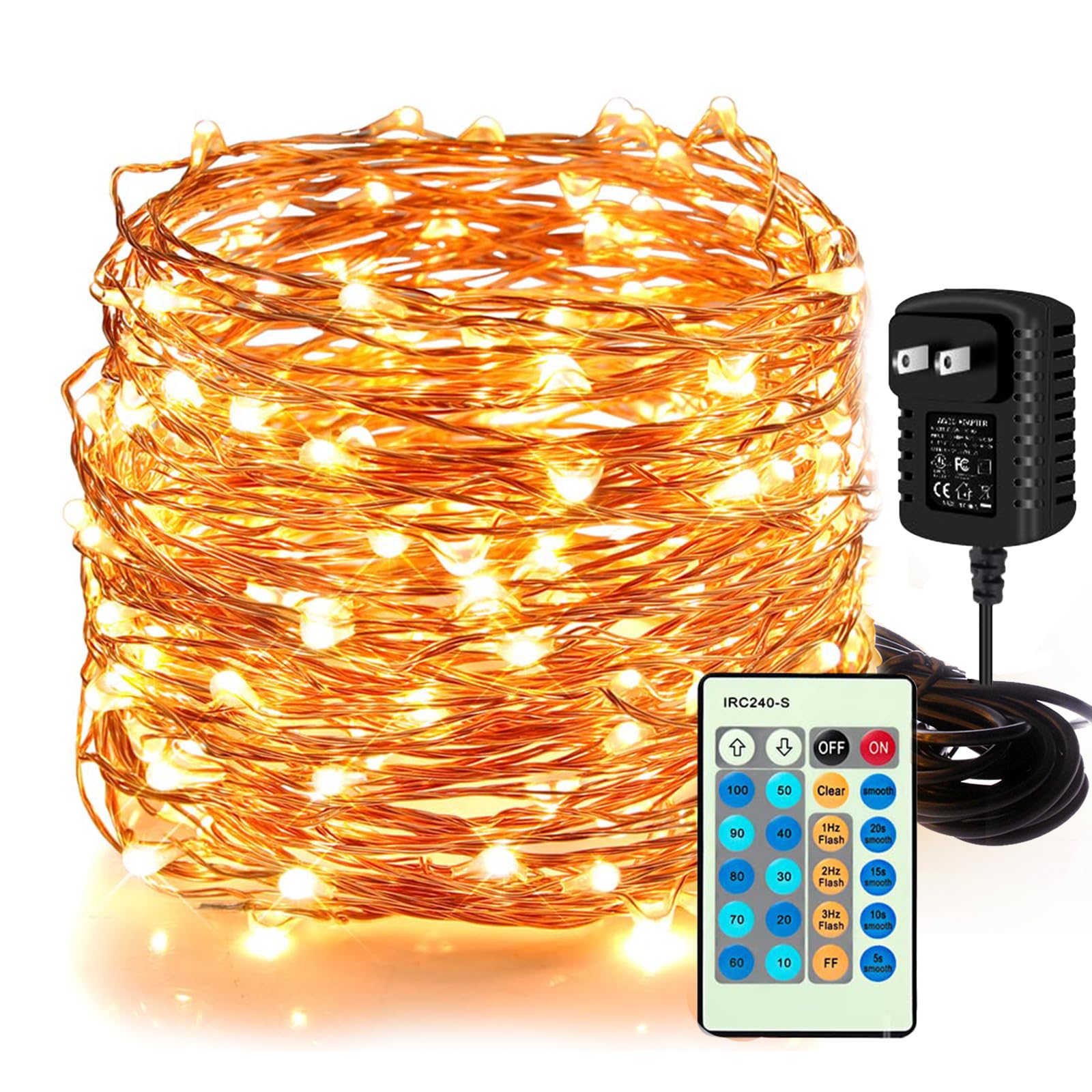 Moobibear Led Decorative Fairy String Lights 66Ft 200 Leds Dimmable Outdoor/Indoor Starry String Lights, Warm White Copper Light
