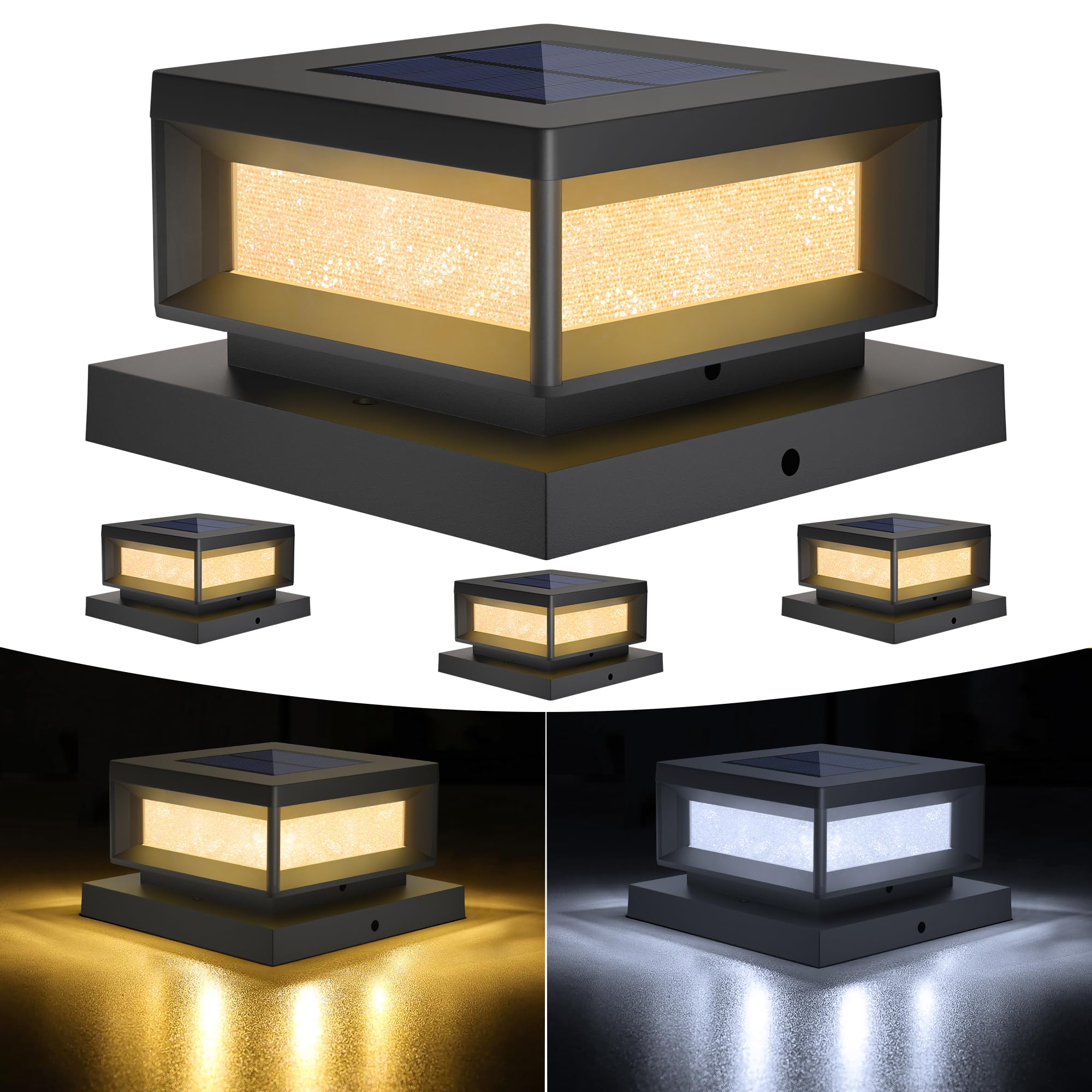 Mlambert Solar Post Cap Lights, Waterproof for 4x4/6x6 Posts, 4 Pack, Black, Model OKDMX-ZT-SPL-02