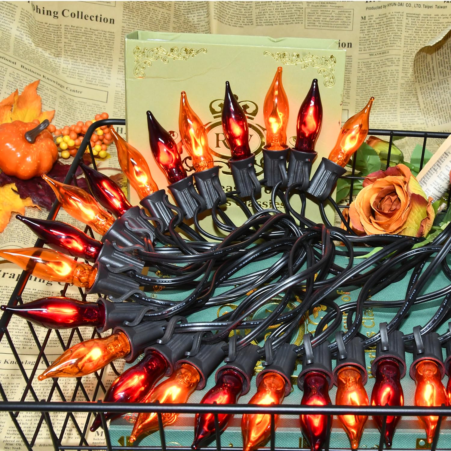 27.8Ft Orange And Purple Halloween Lights Flame String Lights, Spooky Flickering Halloween Decorative Lights With 25 +4 Orange And Purple Light Bulbs, For Halloween Home Party Indoor Outdoor Decor