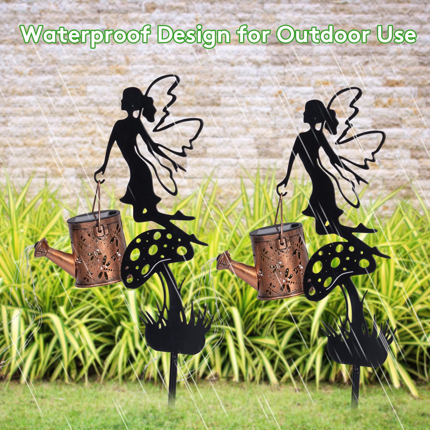 Huyieno 1Pack Solar Metal Watering Can With Fairy Angel Solar Hanging Lantern With Shepherd Hook 36 Warm White Leds Outdoor Led