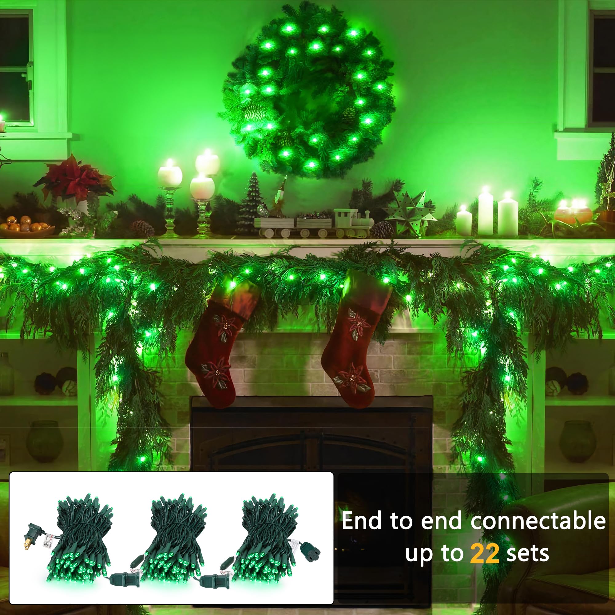 Brizled 33ft Green Christmas Lights, 100 LED Wide Angle, UL Certified, Model I3-100-4, Indoor/Outdoor String Lights