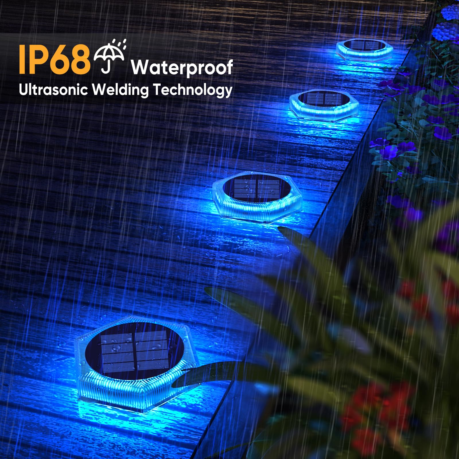 Blue Solar Deck Lights for Outside 6 Pack, Dock Lights Solar Powered Waterproof Driveway Warning for Driveway Pathway Boat Dock