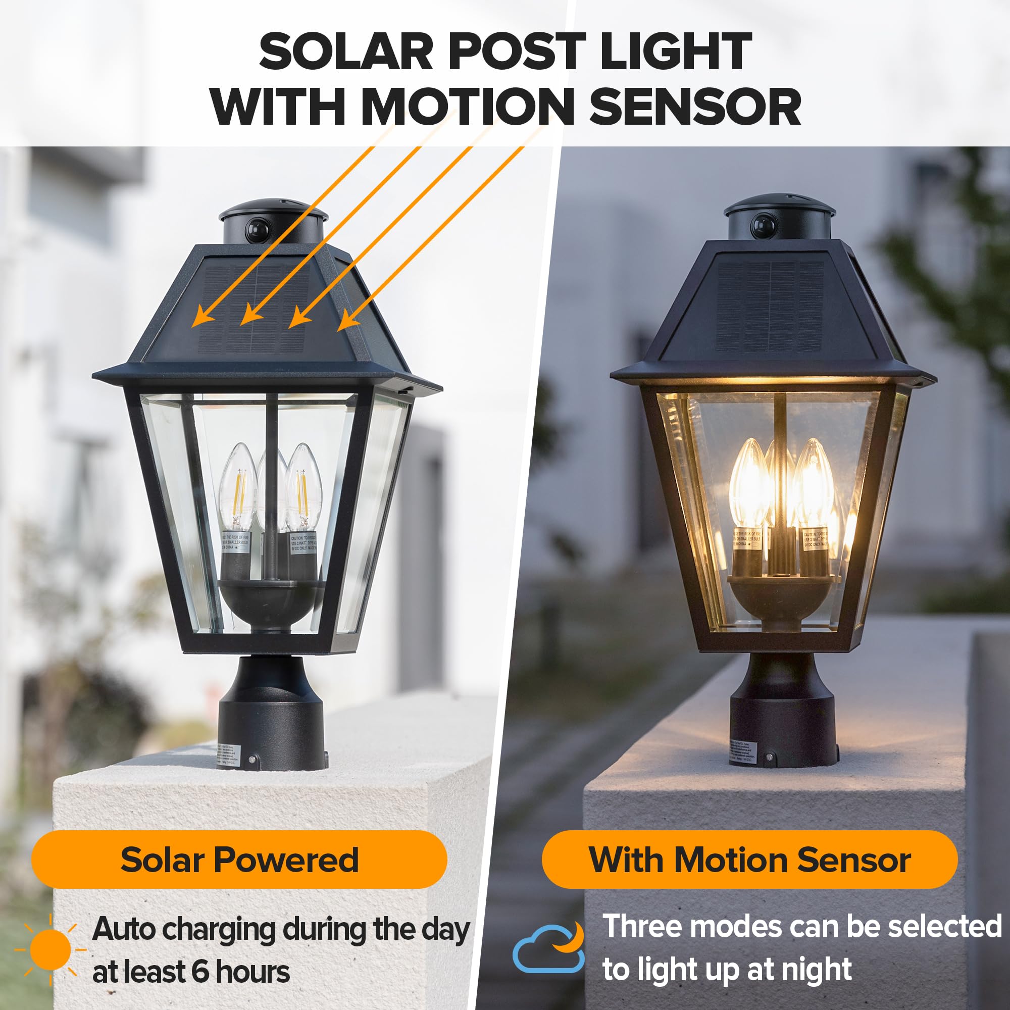 LUTEC Outdoor Solar Lamp Post Light, Motion Sensor, Dusk to Dawn, Black Aluminum, Model 6974006012, Waterproof for Exterior Use