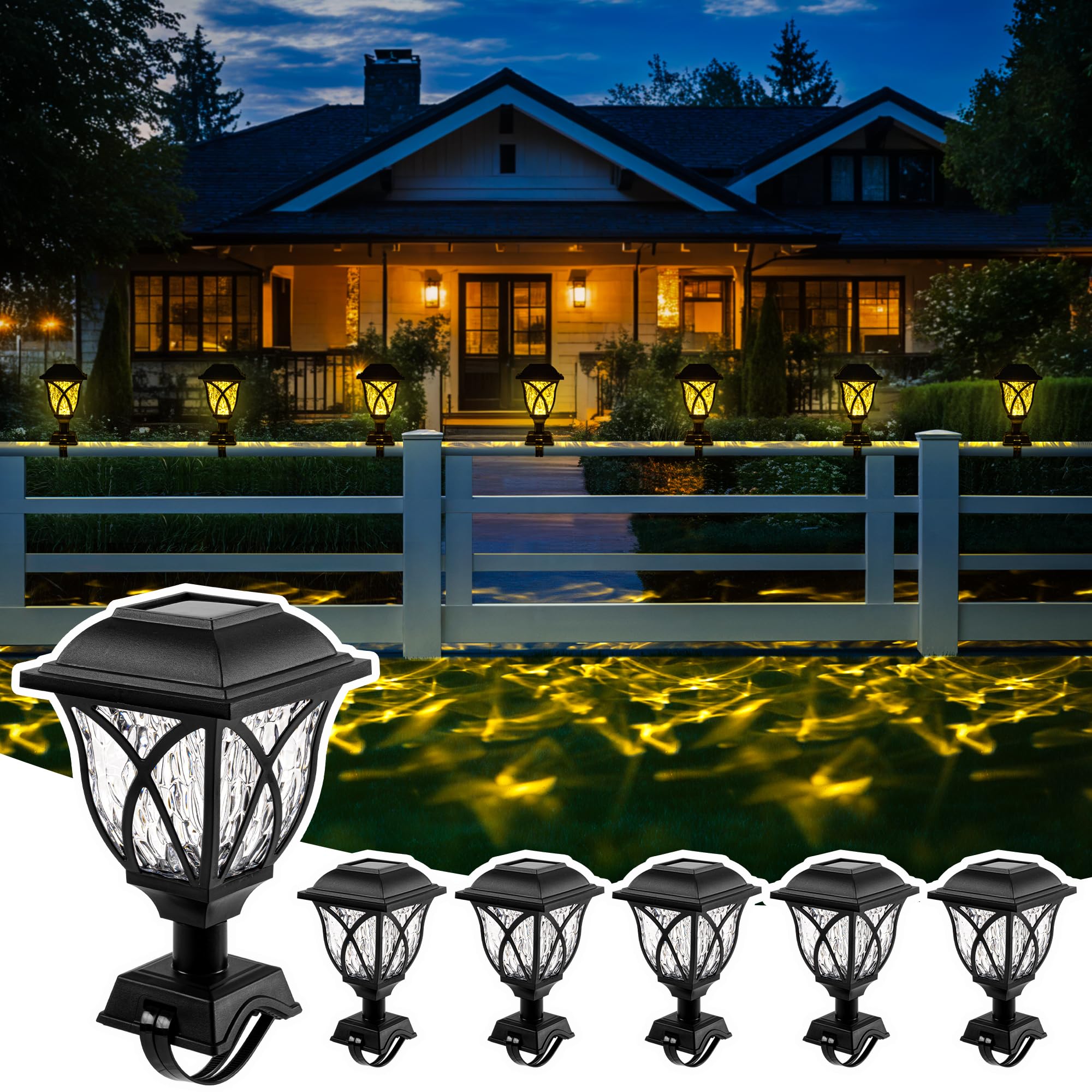SUNCKET Solar Fence Lights Outdoor Waterproof  Led Solar Lights Outdoor for Chain Link Fence  Step  Stairs  Trampoline  Yard and Pathway  Warm White 6 Pack