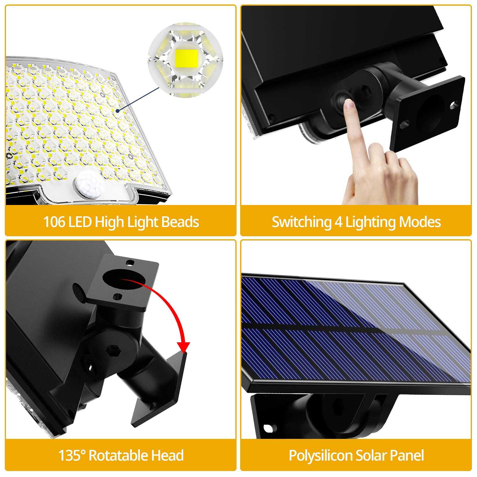 Kernowo Solar Lights Outdoor, 106 Led Motion Sensor, 3000Lm, Ip65 Waterproof, Remote, 1 Pack