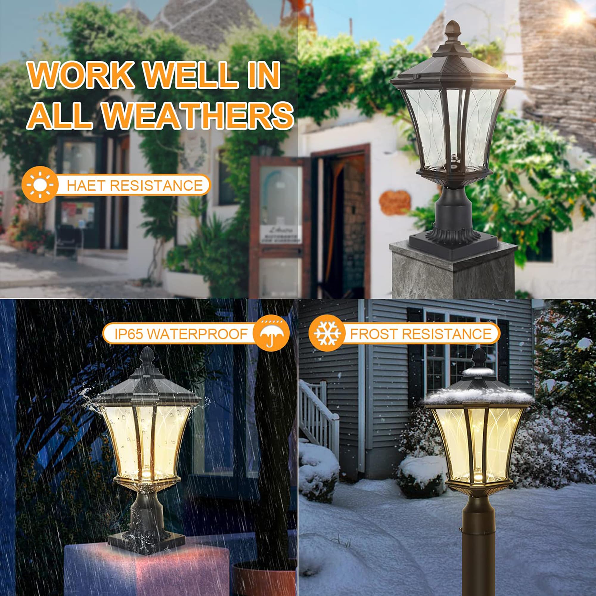 Scnycul Solar Post Lights Dusk To Dawn Outdoor Solar Lamps With Pier Mount Base, Waterproof Exterior Pole Lights Head With Patte