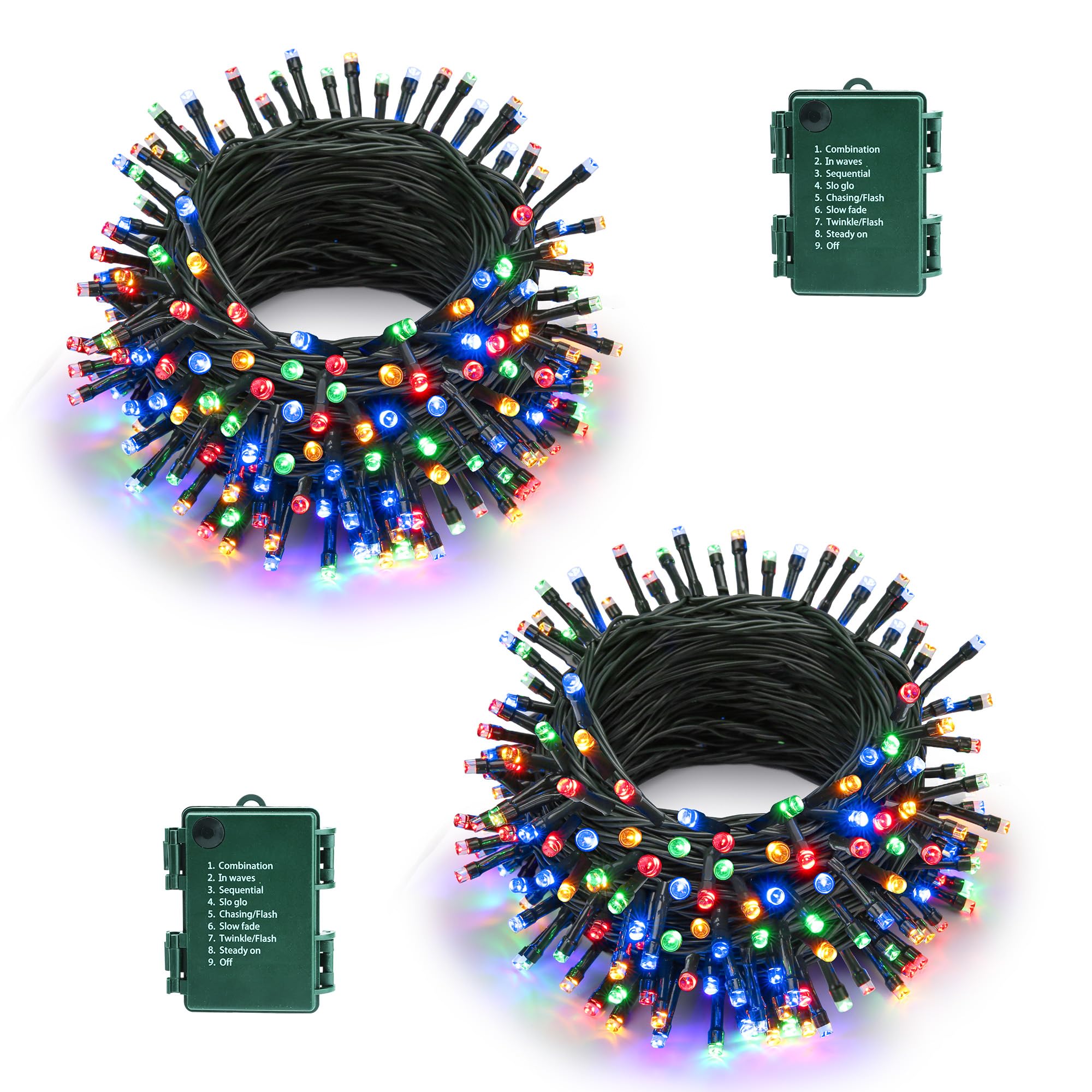 Battery Operated Christmas Lights - 2 Pack Total 33Ft 100 Led Battery String Lights 8 Modes Waterproof With Timer For Home  Garden  Party  Holiday  Christmas Tree Decoration (Green Wire  Multicolor)