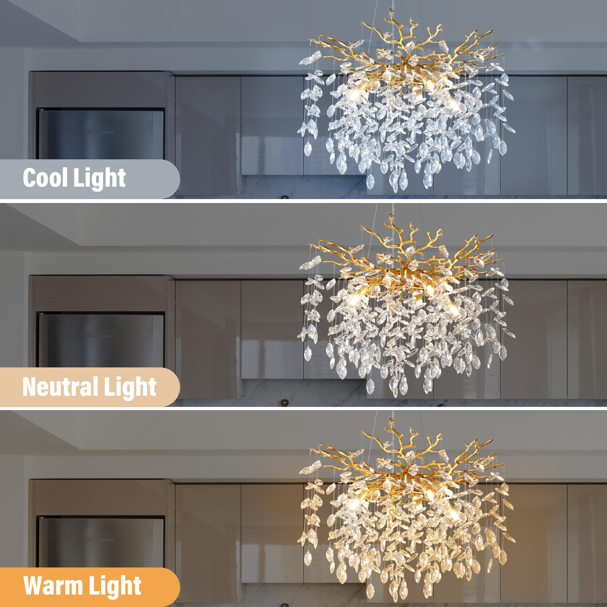 Yuyi 23.6 Modern Gold Tree Branch Crystal Chandelier  8-Light Round Raindrop Pendant Lighting For Dining Room Living Room Bedroom Kitchen Foyer Entryway  stylish K9 Crystal Statement Light Fixture
