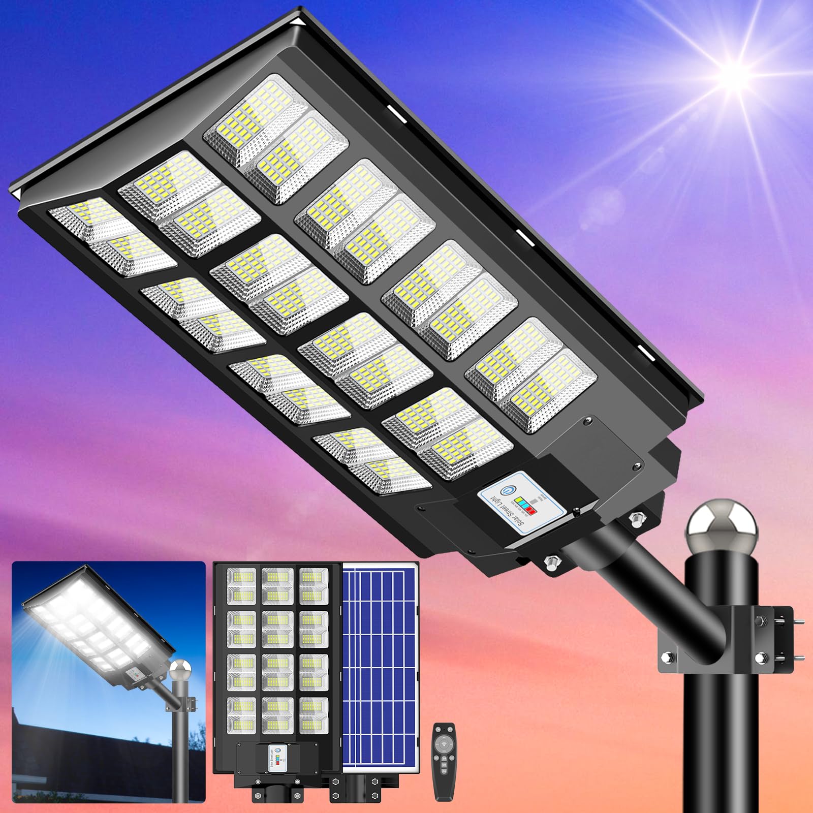 Cedio Solar Street Lights 4600W 300000 Lumens Led, Ip66 Waterproof, Dusk To Dawn, Motion Sensor
