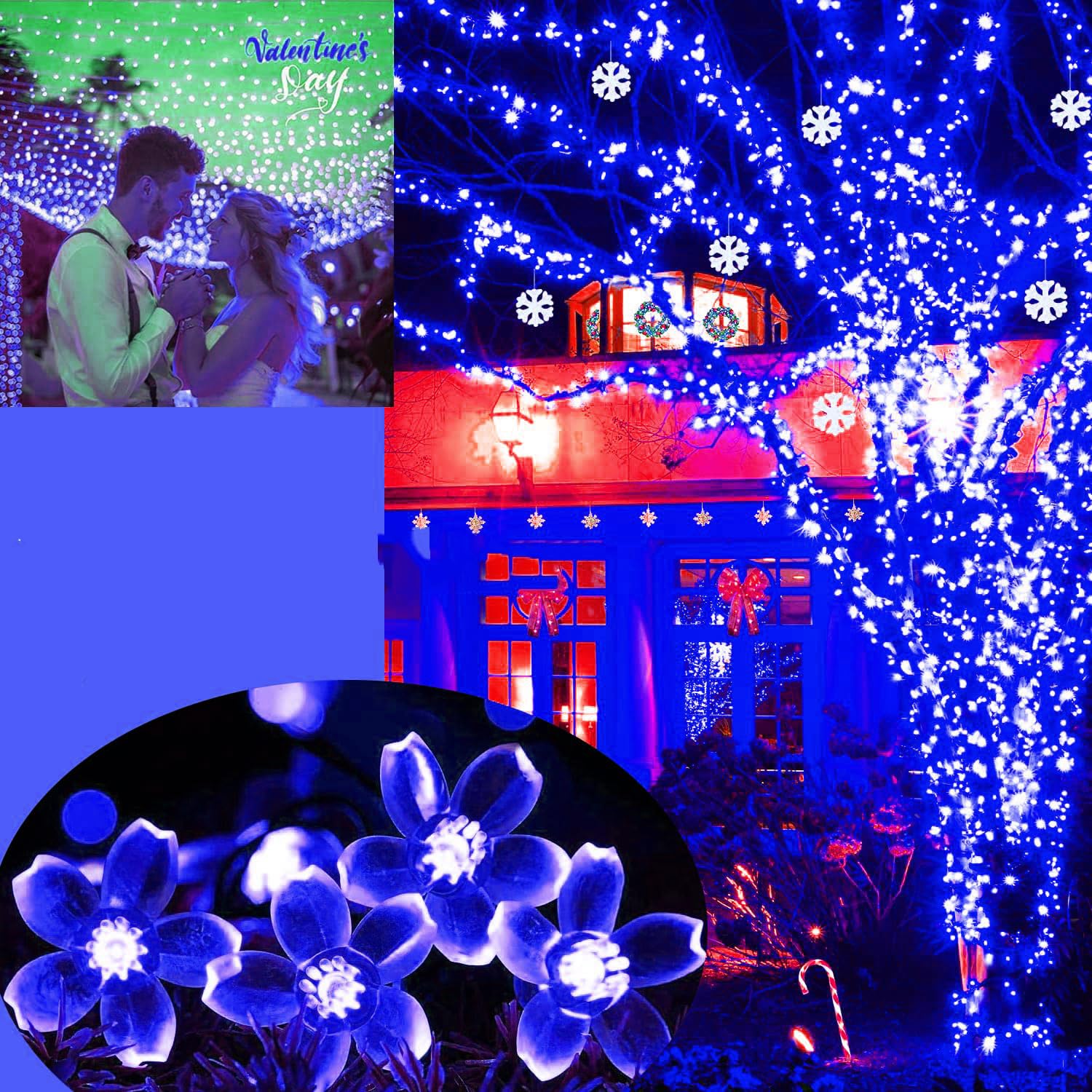 FULLBELL LED String Lights 33Ft 100 LEDs Blue Fairy Lights for Bedroom, Wedding, Party - Indoor/Outdoor Decor, Model 2022SL-FU-CA