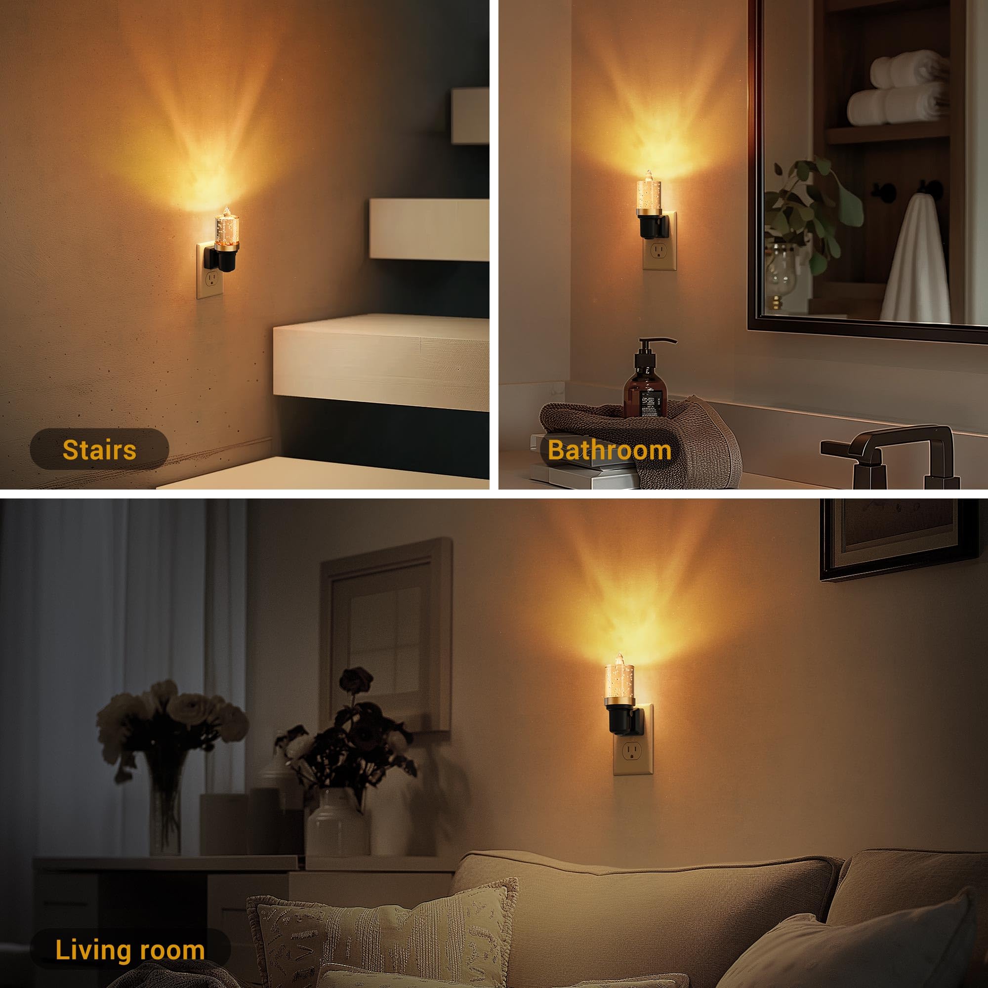 JandCase LED Night Light, Auto On/Off Sensor, Dimmable 0-100LM, 1 Pack, Amber Color