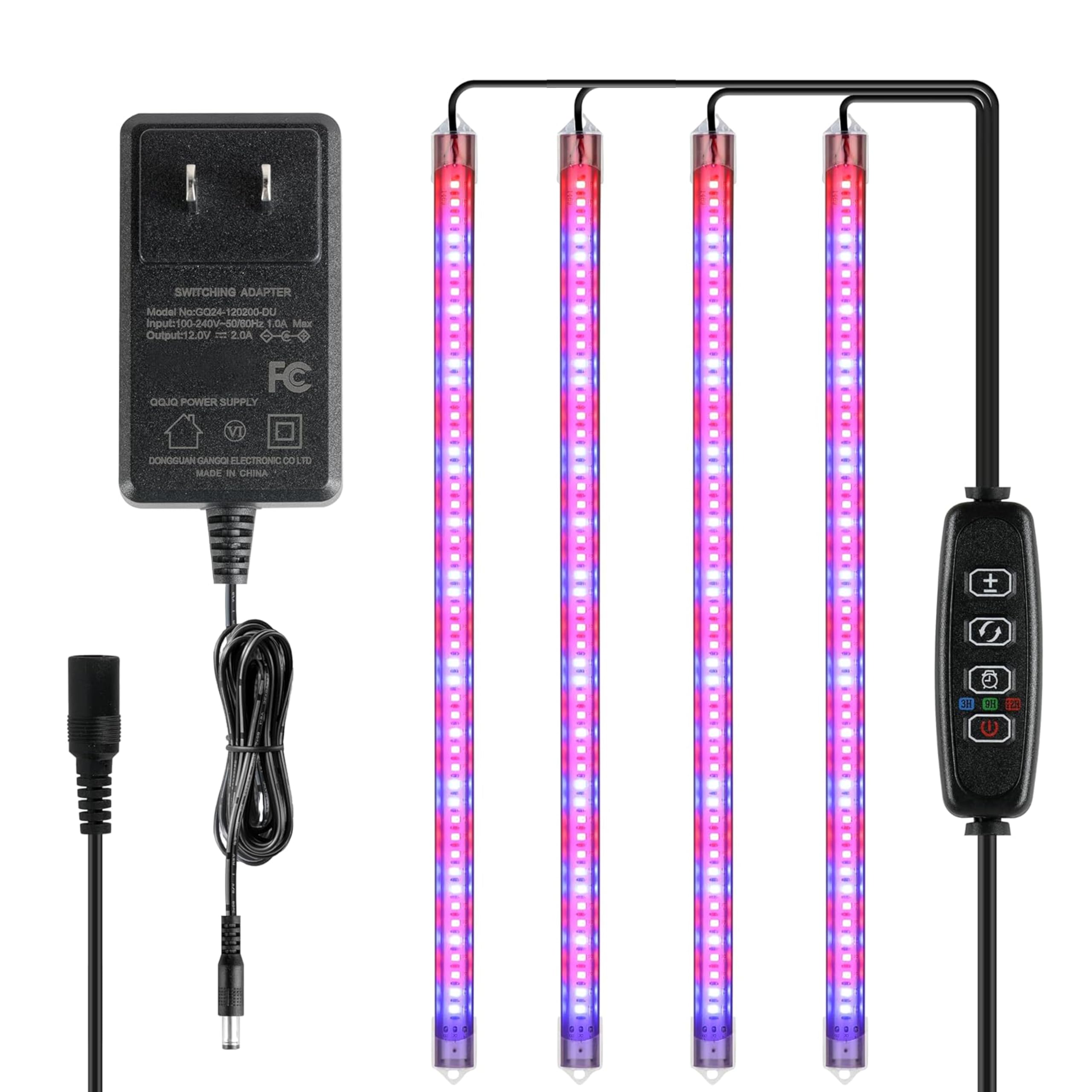 iPower 60W LED Grow Light Strips, Full Spectrum, 4 Tubes, Red & Blue, 10 Dimmable Levels, Auto ON/OFF Timer, Plastic