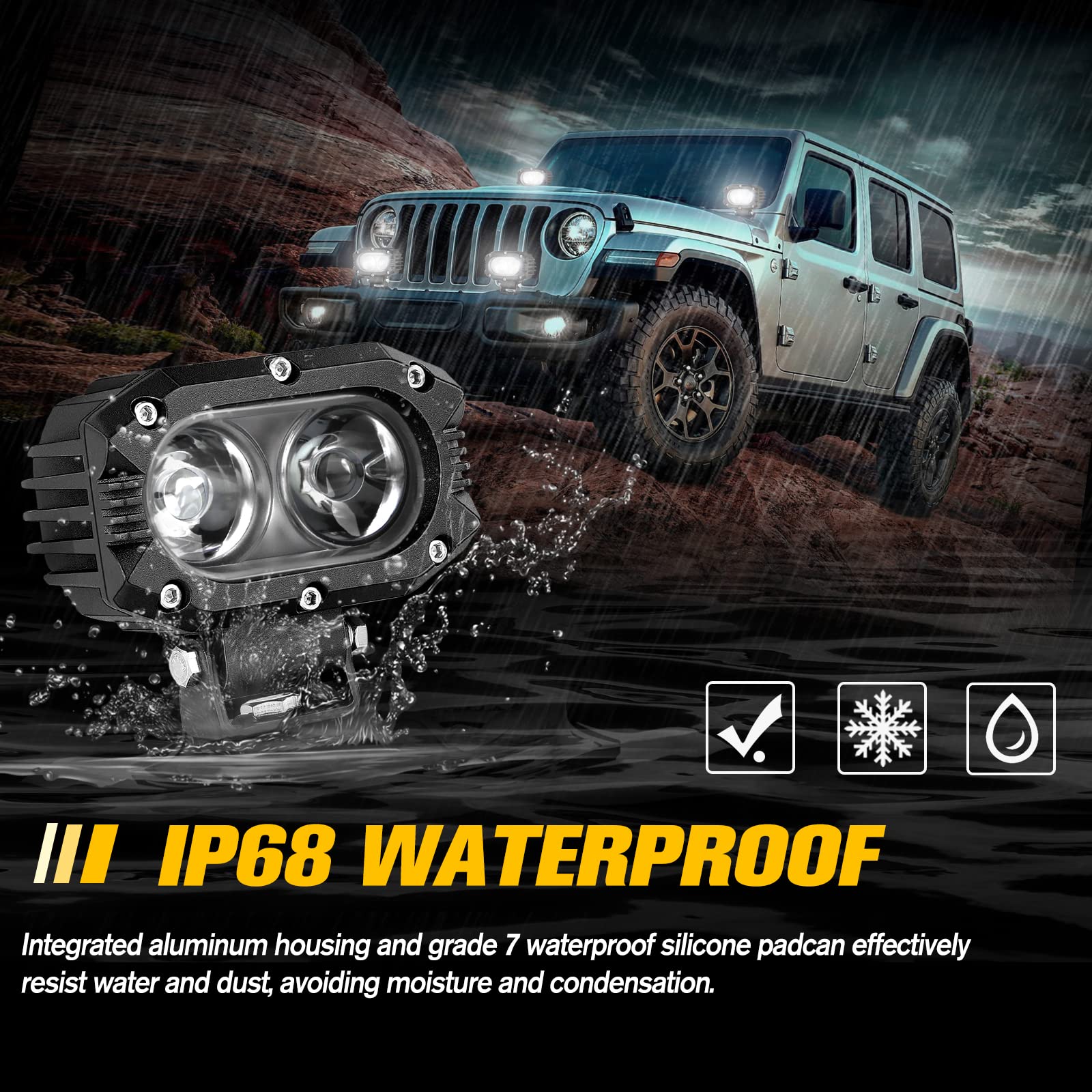 Co Light Led Flood Lights Pods 2Pcs 4 Inch 96W Flood Beam Fog Lights For Motorcycle Auxiliary Super Bright Atv Led Work Light For Truck Suv Utv Boat Tractor Forklift