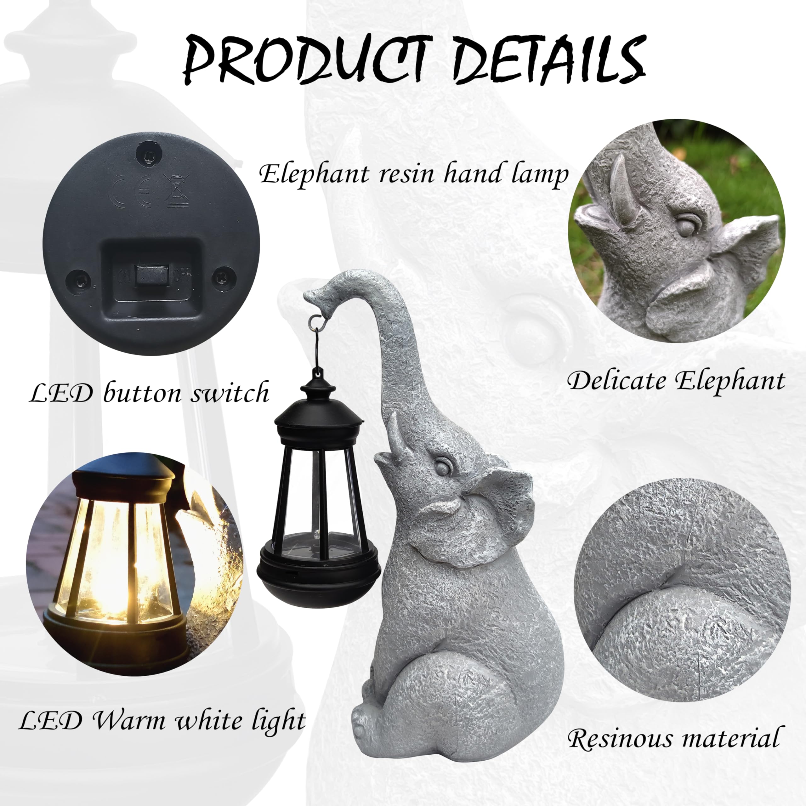 Vioyouns Elephant Solar Garden Statues Resin Elephant Figurine Decorations With Solar Lights Lantern  Outdoor Garden Decor Art For Lawn Yard  Unique Housewarming Gift For Garden Home