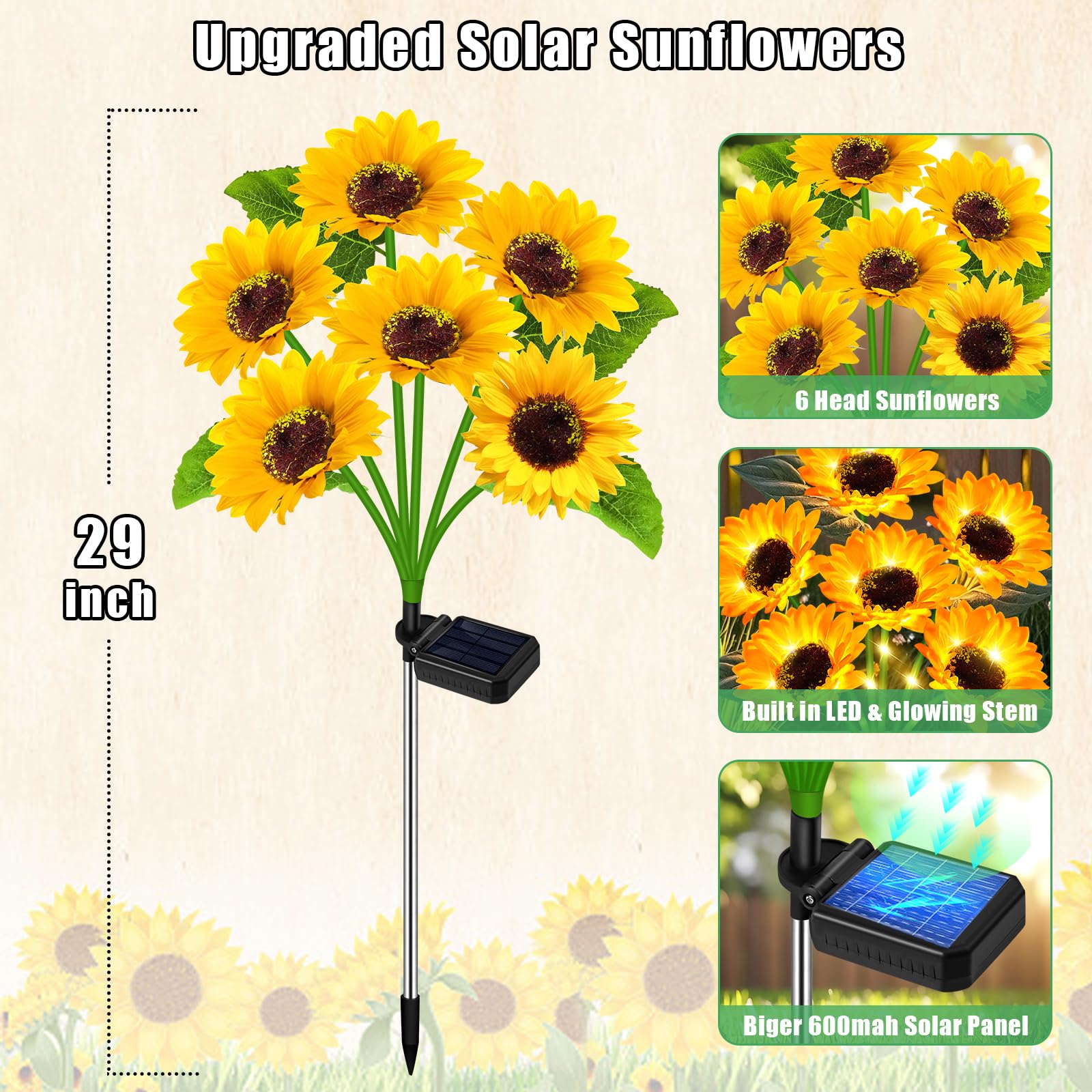 Yeuago Solar Sunflower Lights Outdoor Flower Garden Stake Lights,4 Pack 24 Sunflower Waterproof Lights For Outside Party Gardeni
