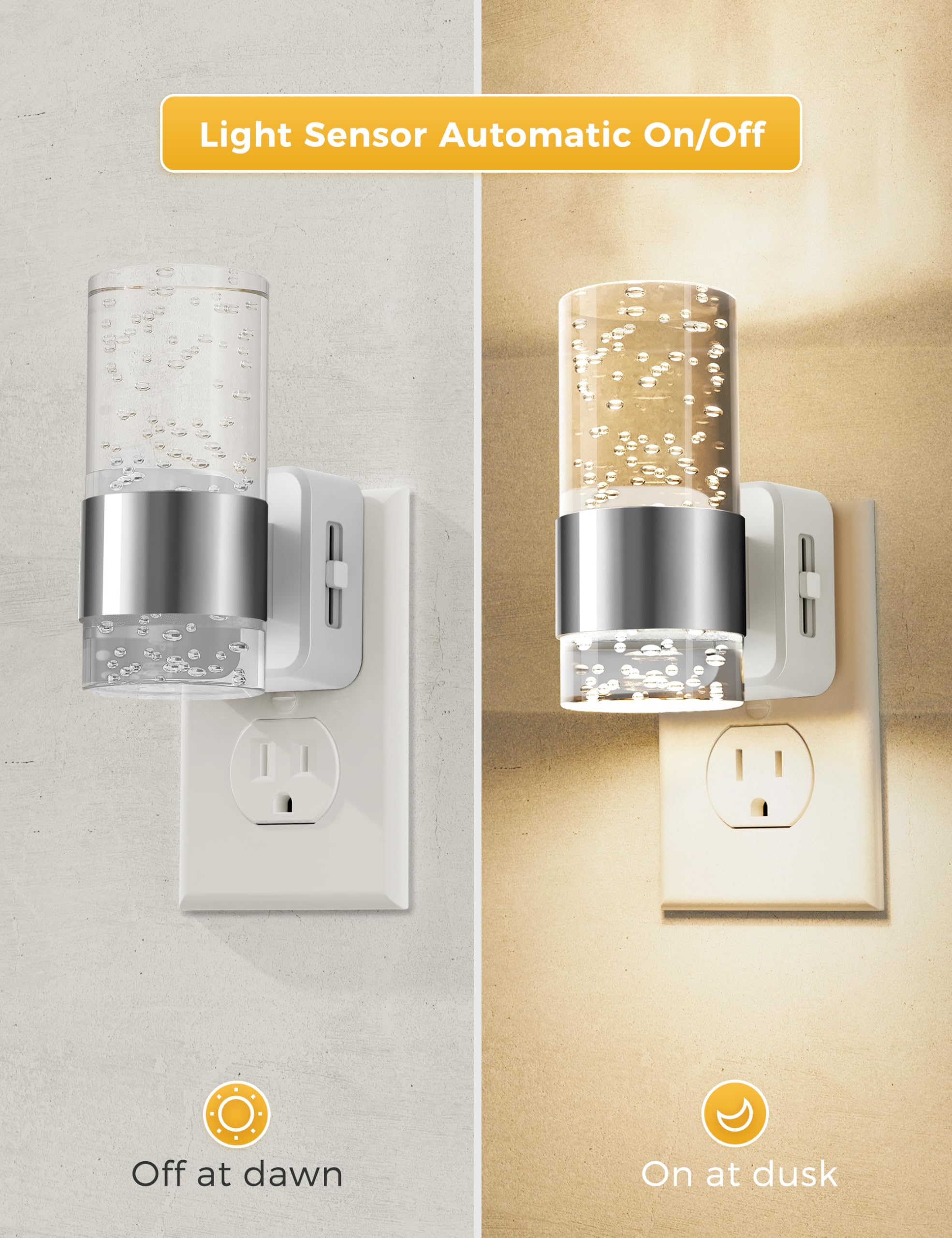 L LOHAS LED Dimmable Night Light, 2 Pack Acrylic, 0-100 LM Adjustable Brightness, 3000K with Dusk to Dawn Sensor, Sliver-3000K