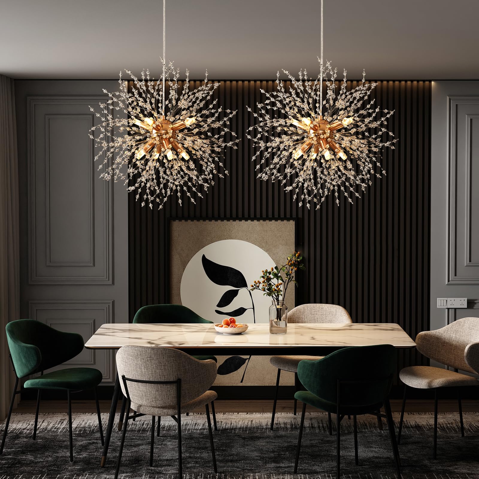 SADALAK Gold Sputnik Chandelier, 8-Light Dandelion Pendant Light, G9 Socket for Dining Room, Kitchen, Bedroom, Foyer, Model SADALAK-DJ-PL040