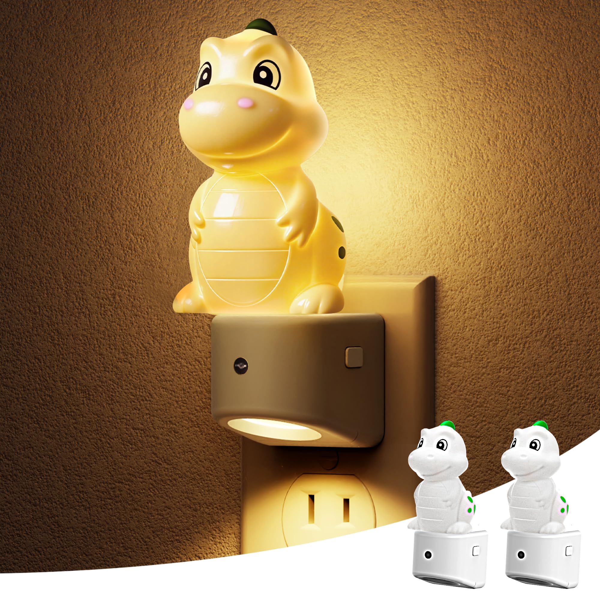 L LOHAS LED Night Light for Kids, 3D Dinosaur Night Light Plug in, Dusk to Dawn Nursery Night Lights, RGB+Soft White 3000K, 3 Li
