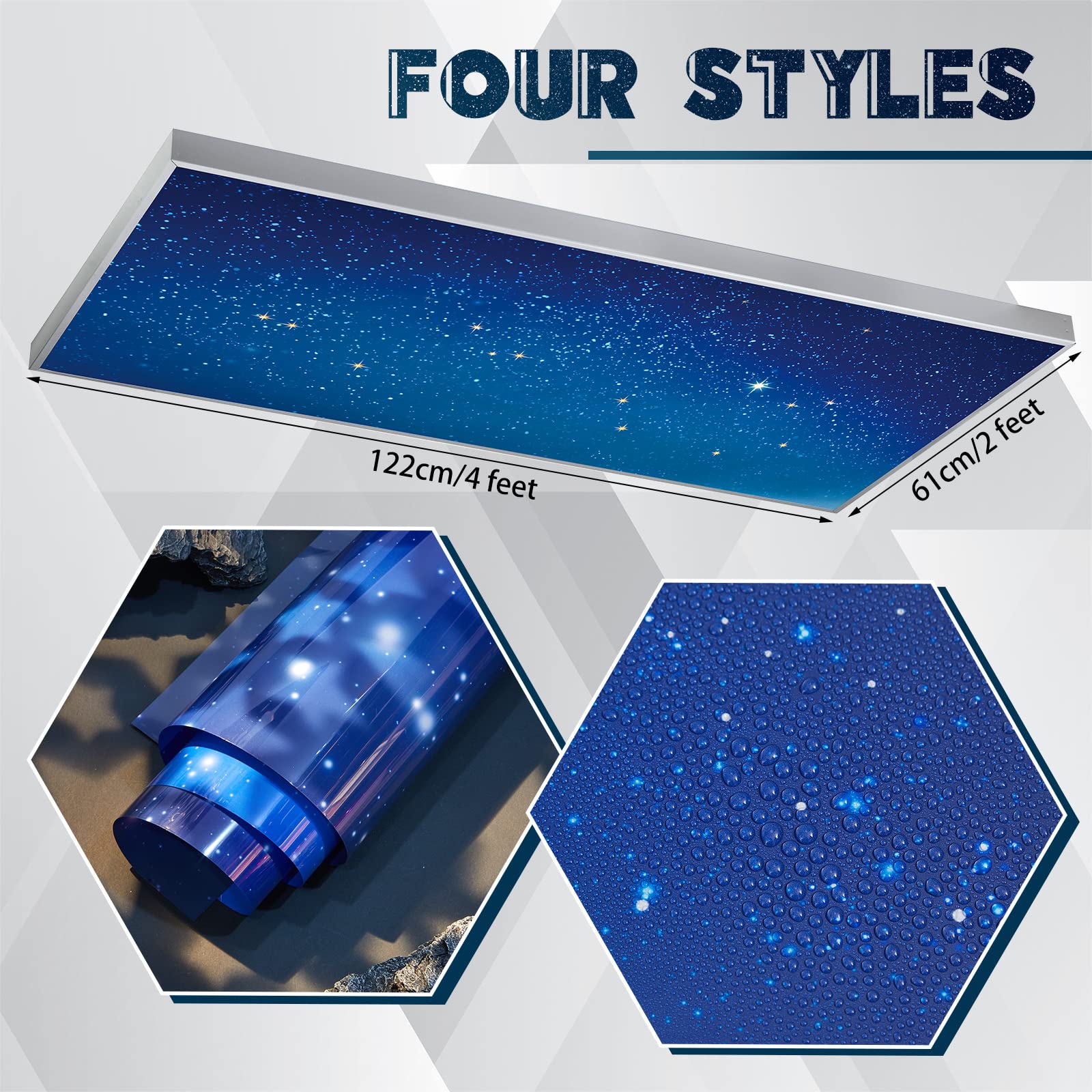 Amylove 4 Pcs Fluorescent Ceiling Light Covers With Star And Night Pattern, Classroom, Dark Color