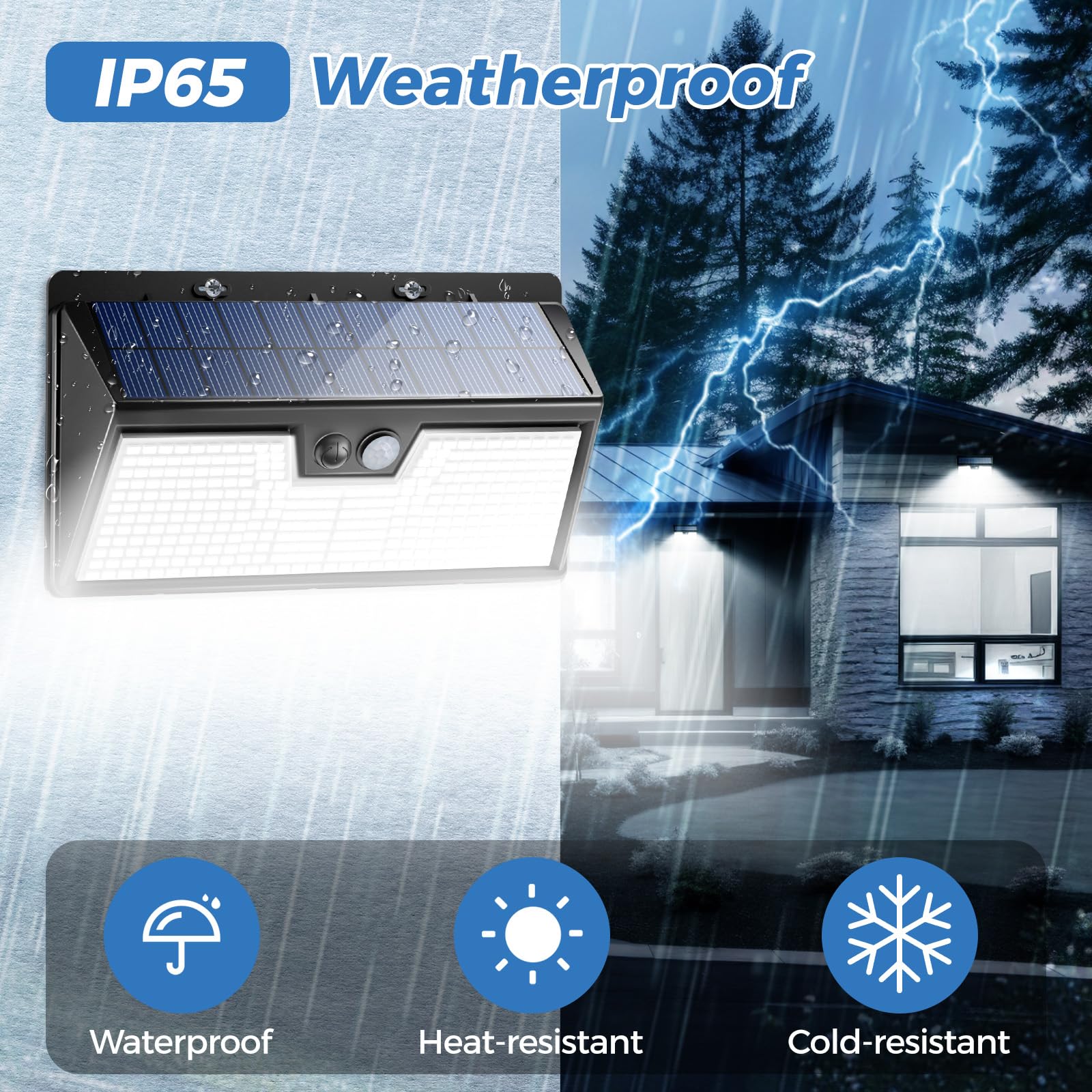 Peasur Solar Lights Outdoor Motion Sensor, 4 Pack, IP65 Waterproof, Black Frame, Cool White, Plastic