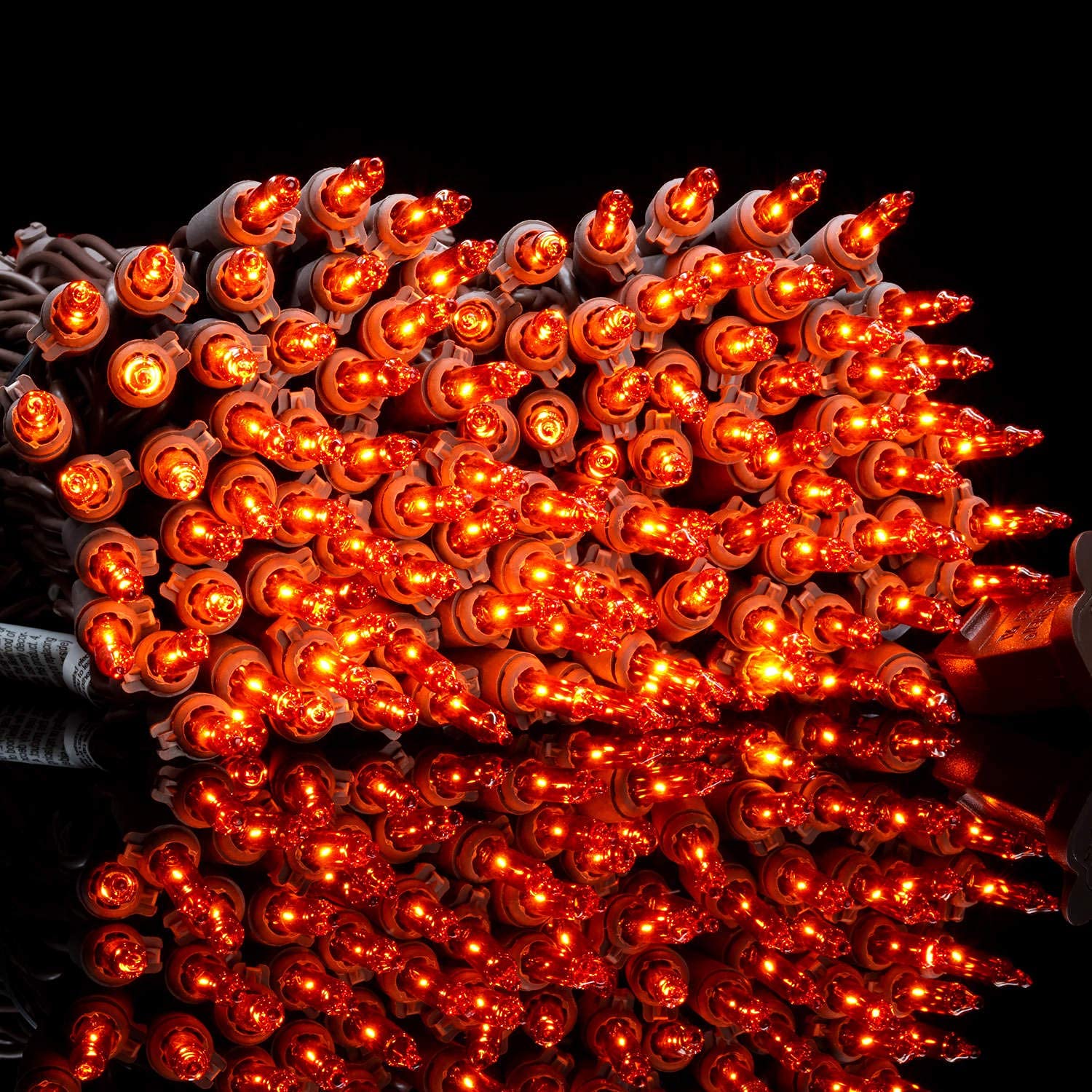 Yuletime 66 Ft Orange Christmas Lights, 200 Count Mini String Lights, Ul Certified, Amber Incandescent, Brown Wire, Pack Of 2