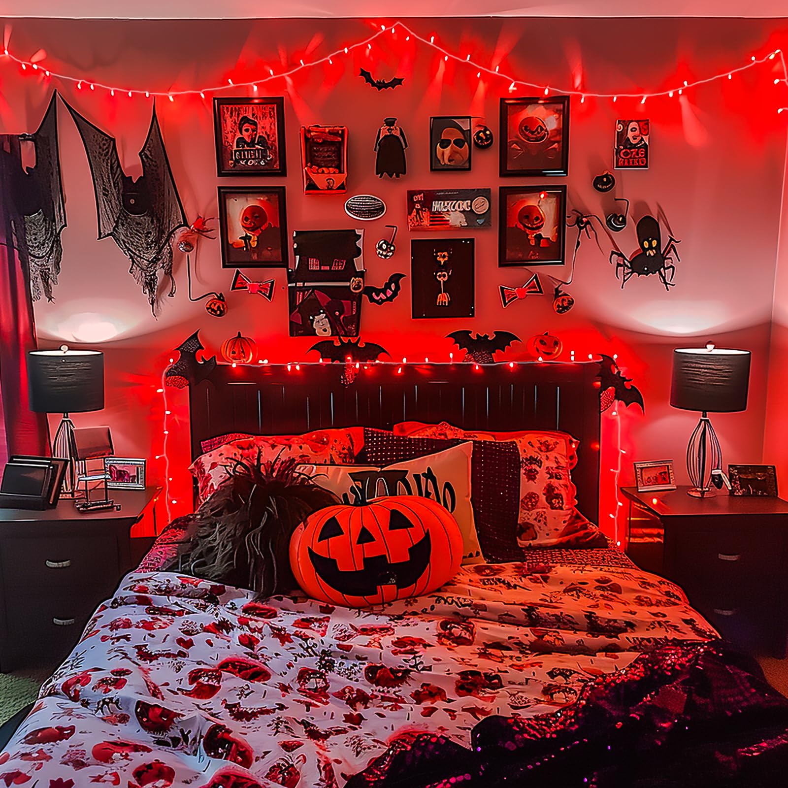 Jmexsuss 33Ft 100 Led Red Lights For Halloween, 8 Modes Red String Lights Plug-In, Clear Wire Red Christmas String Lights Indoor