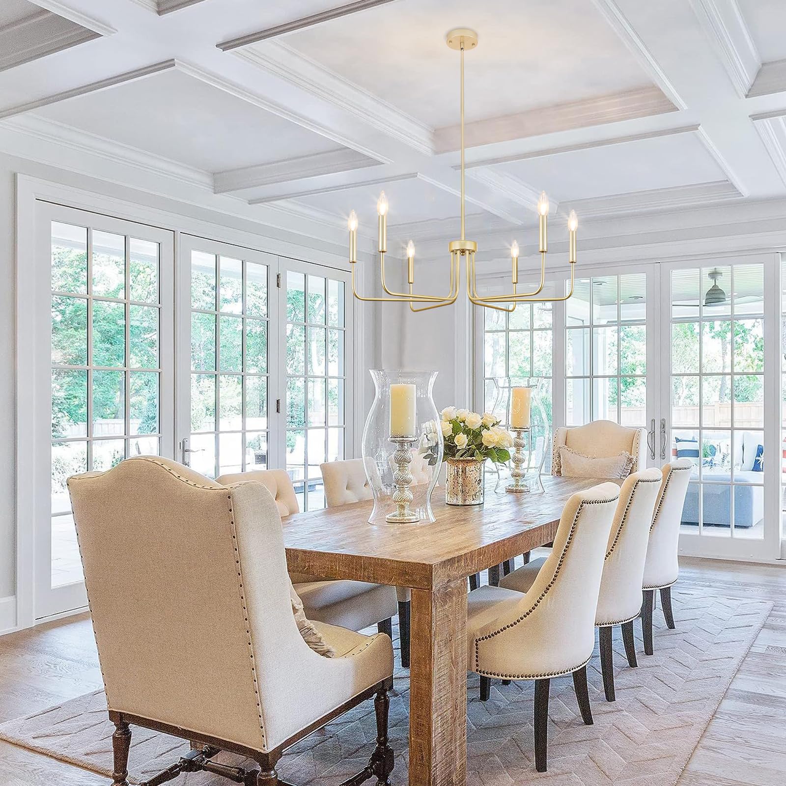 Rviezza Gold Chandelier, 6-Light Farmhouse Chandeliers For Dining Room, Rustic Candle Chandelier Light Fixture, Industrial Modern Chandeliers Lighting For Kitchen Living Room Foyer Entrance