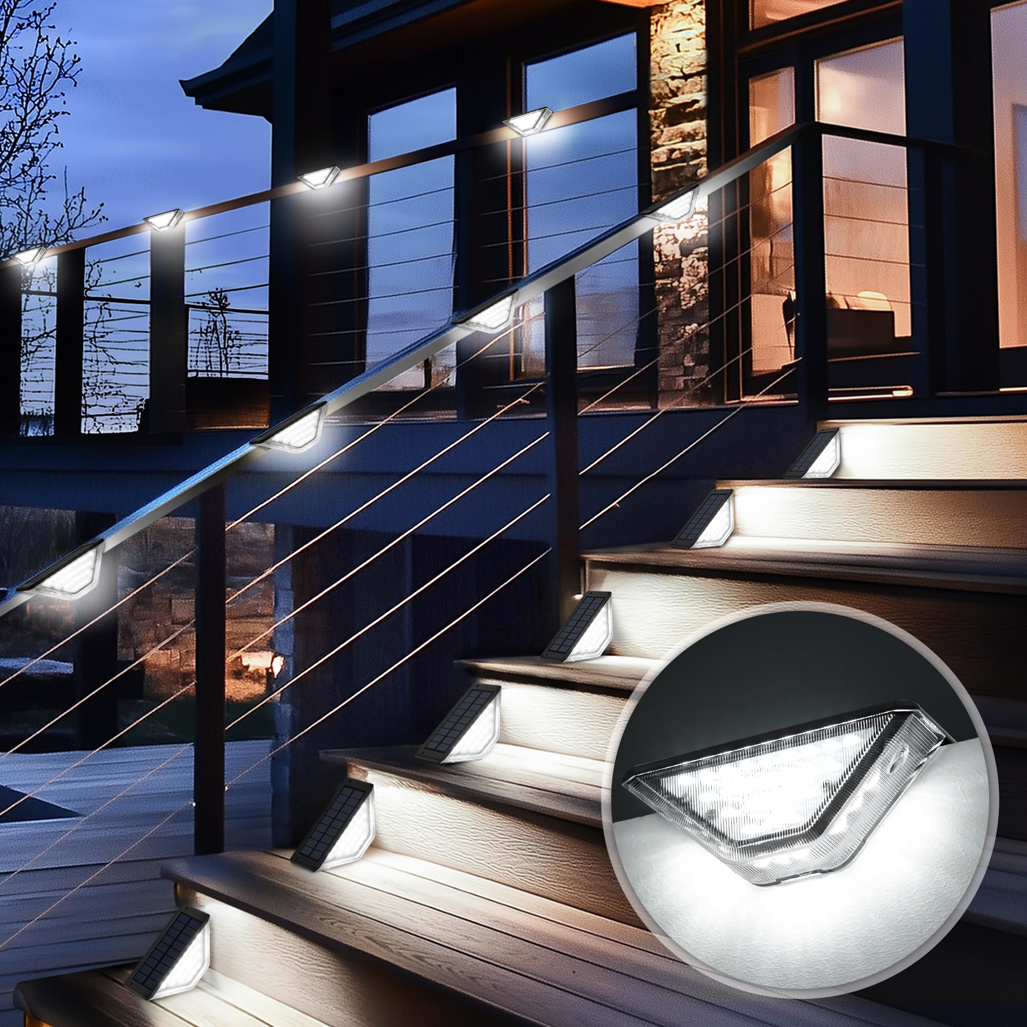 SOLPEX Solar Deck Lights Outdoor Solar Step Lights for Outside Two-Sided Fence Lights with 33 LEDs Waterproof IP65 for Garden Fence Deck Steps Stair Porch(16 Pack Cold White)